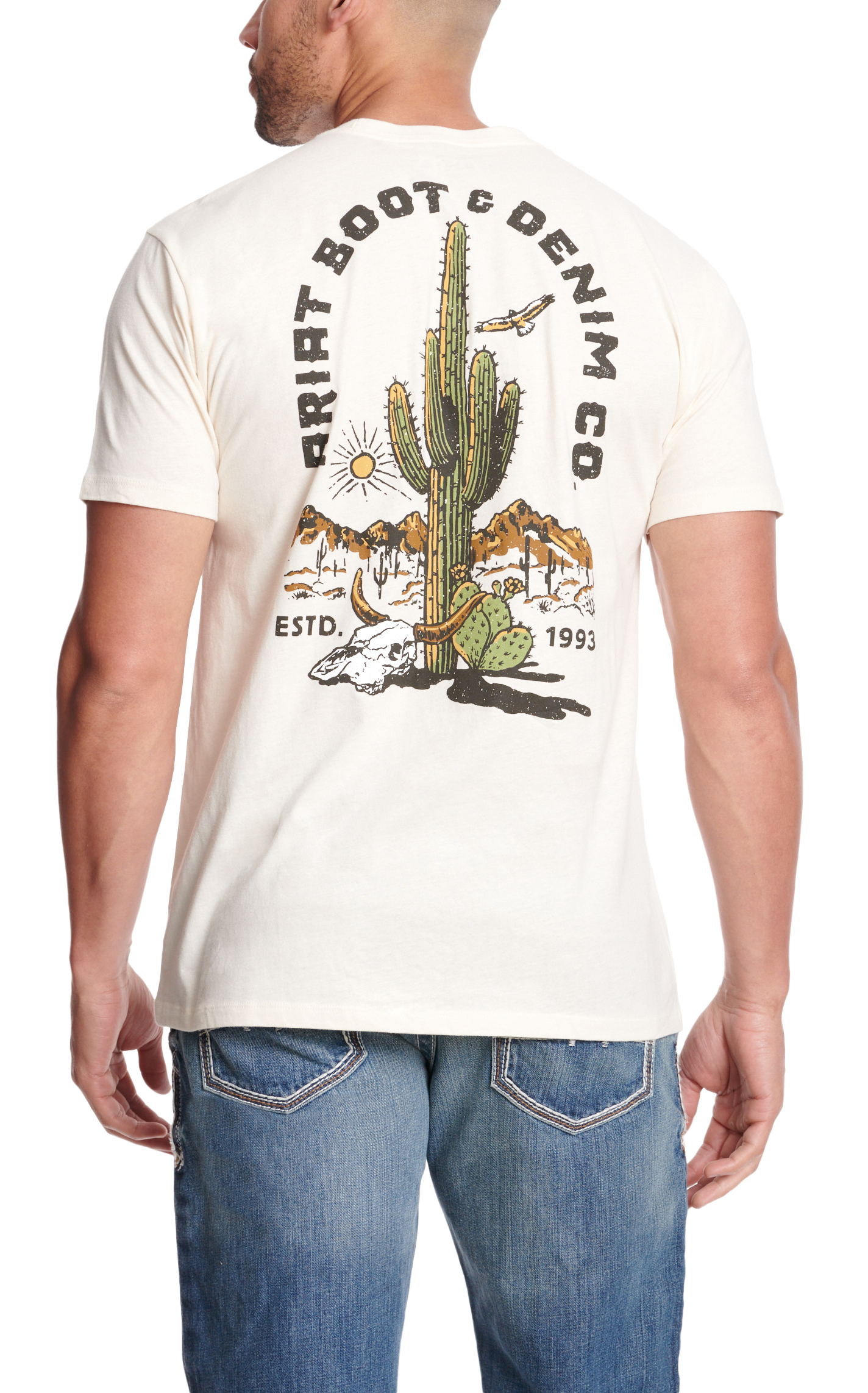 Ariat Men's Bleached-Bone Cactus Skull & Mountains Logo Graphic T-Shirt - Image 1