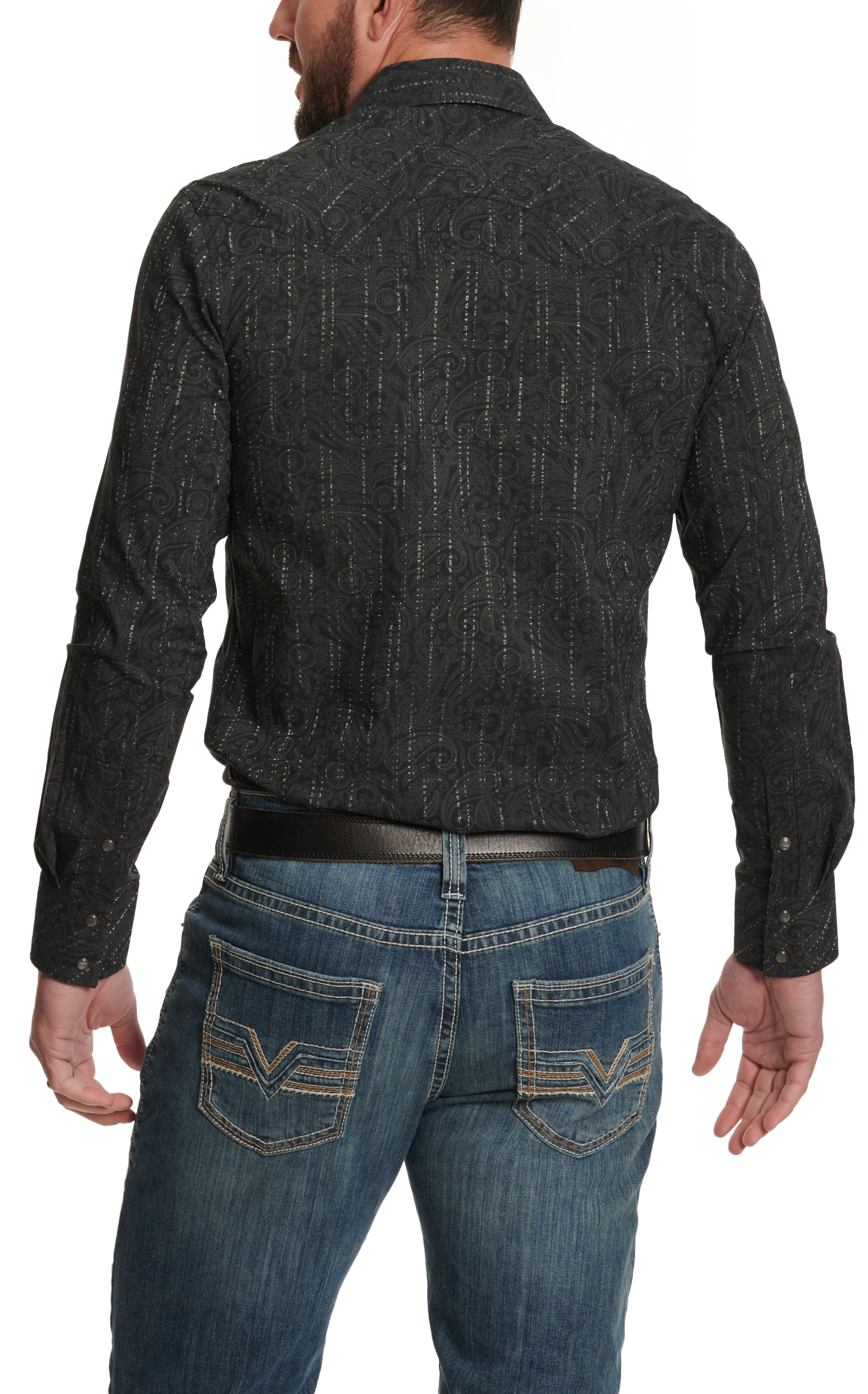 Rock & Roll Denim Men's Black & Gray Paisley Striped Western Shirt - Image 1