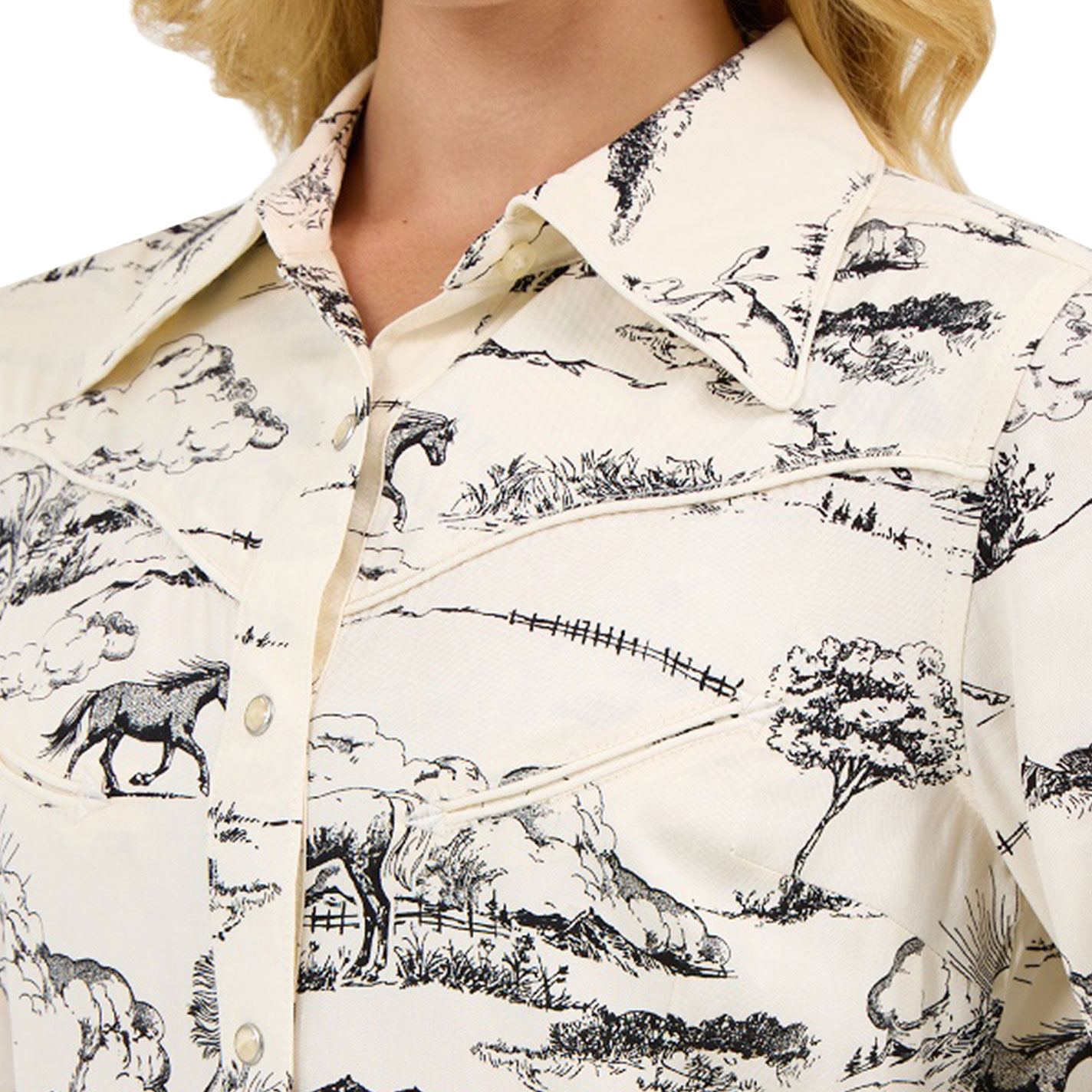 Wrangler X Lainey Wilson Women's White & Black Western Print Top - Image 1