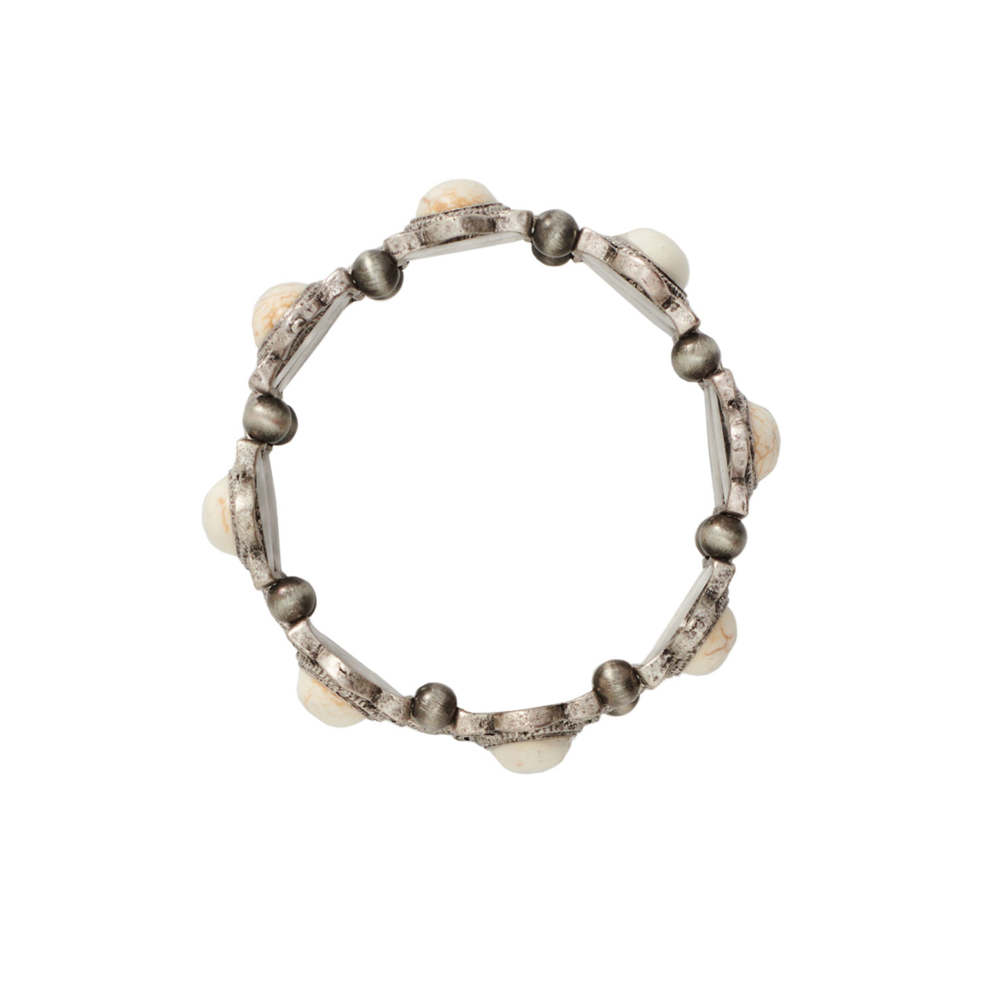 Rockin C Silver & Cream Ovals Stretch Bracelet - Image 1
