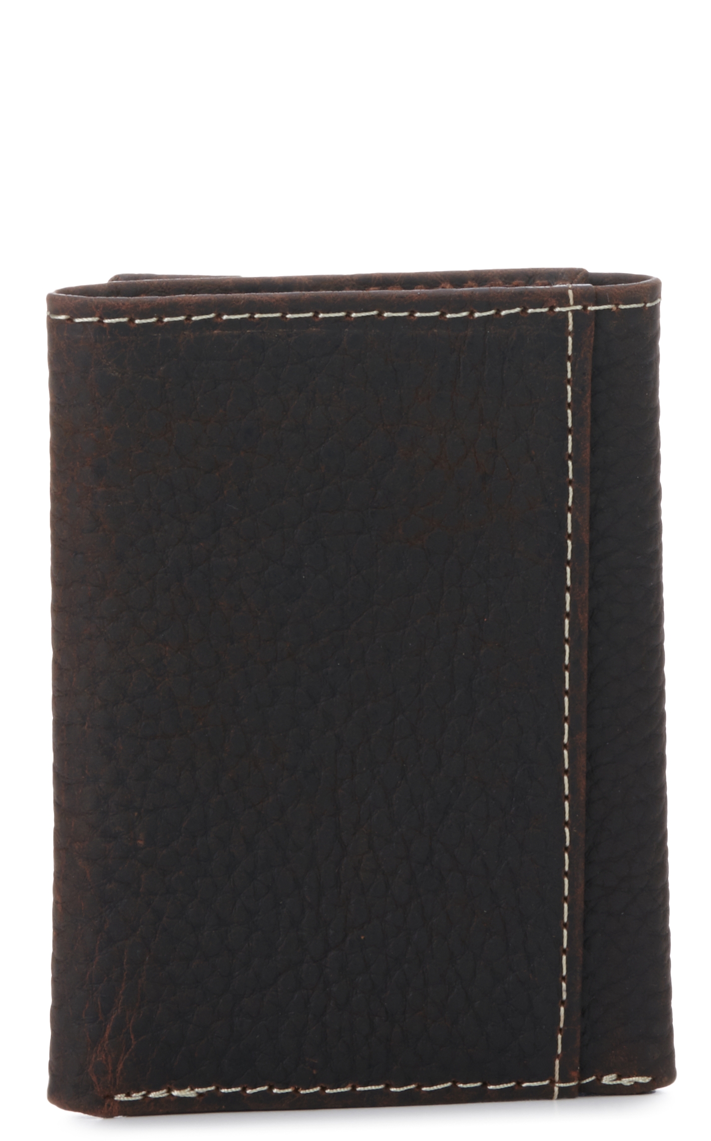 Ariat Men's Dark Brown Grain Leather with Silver Logo Tri-Fold Wallet - Image 1