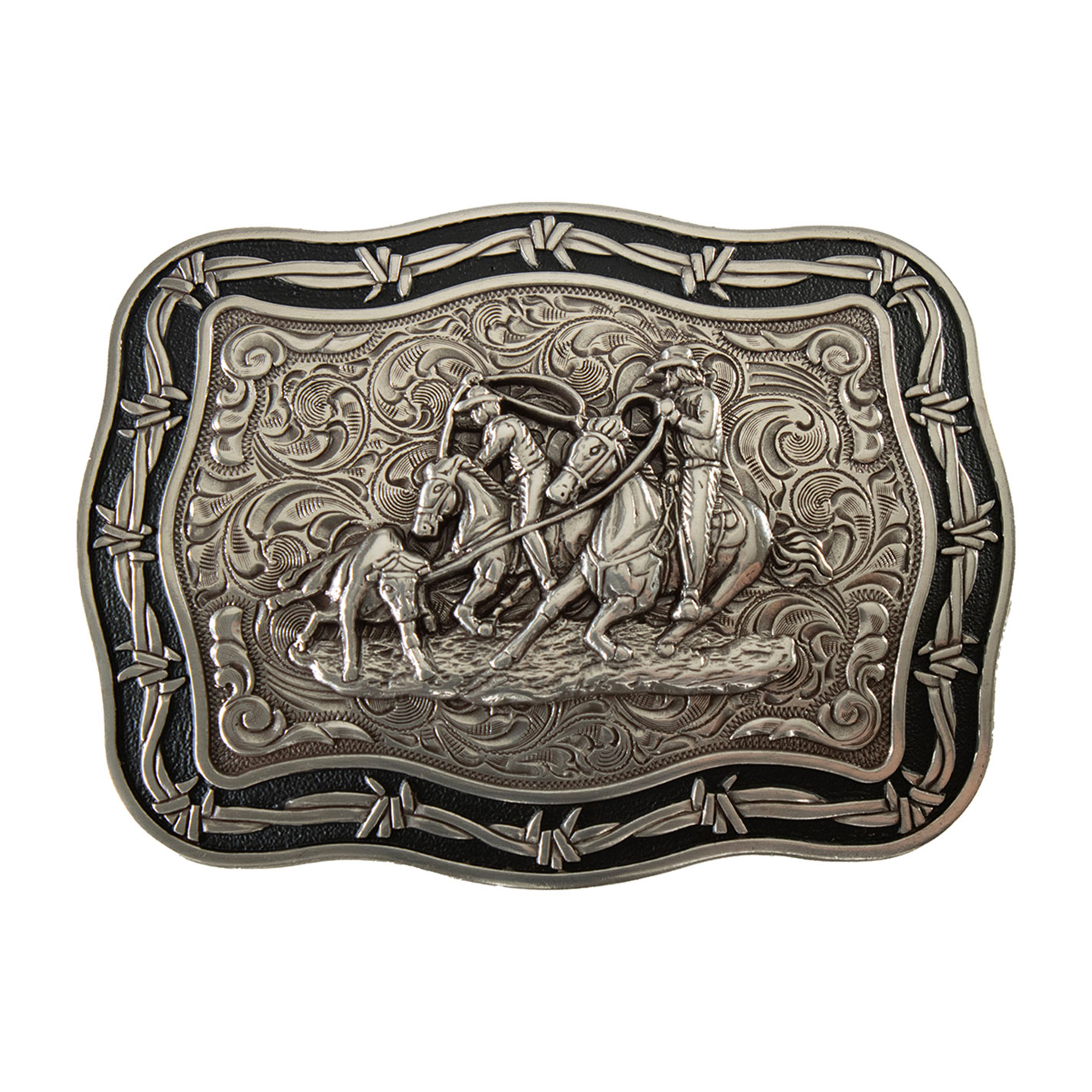 Crumrine Silver and Black Team Roper Rectangle Buckle - Image 1
