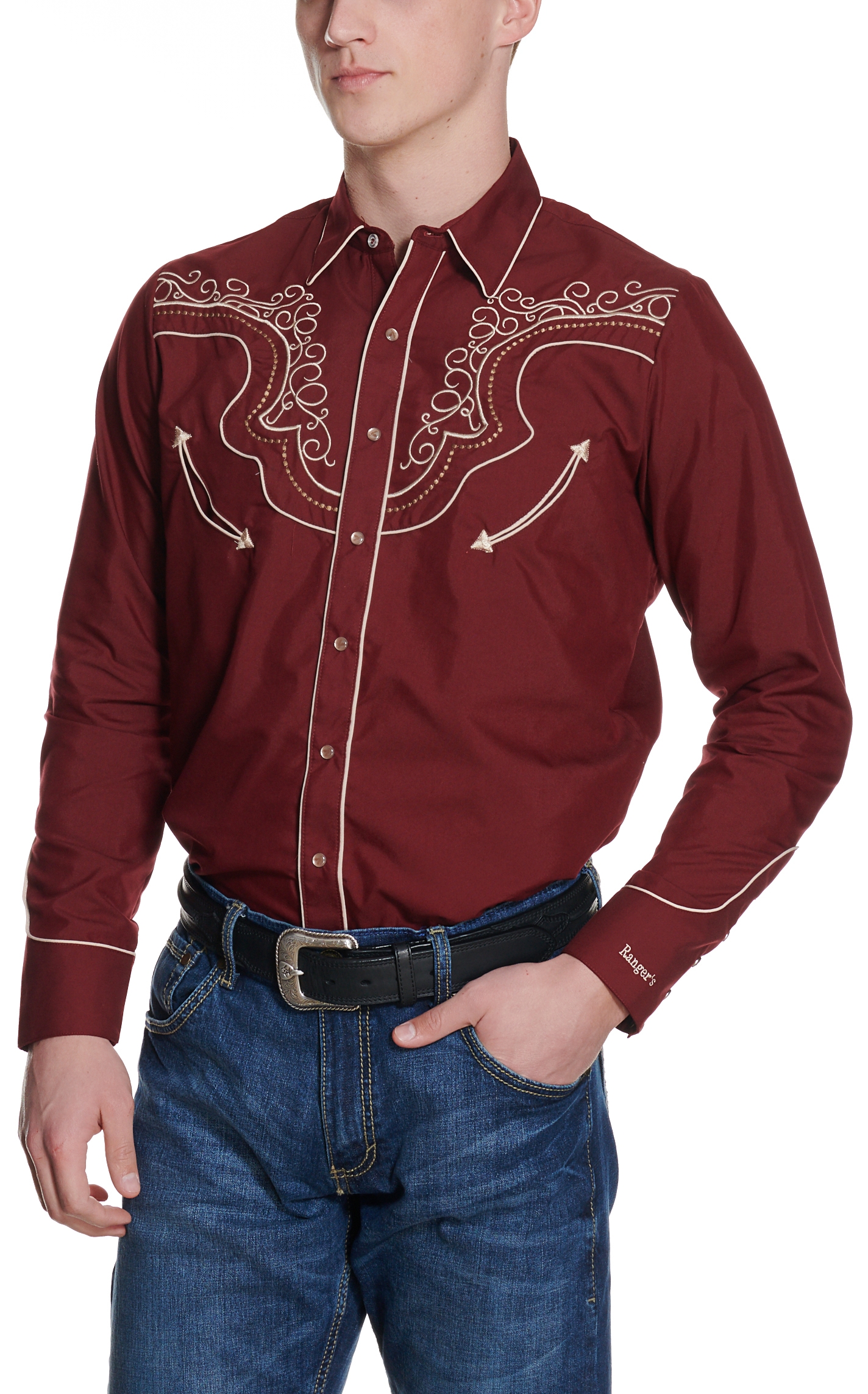 Ranger's Legend Men's Wine & Latte Embroidered Western Shirt - Image 1