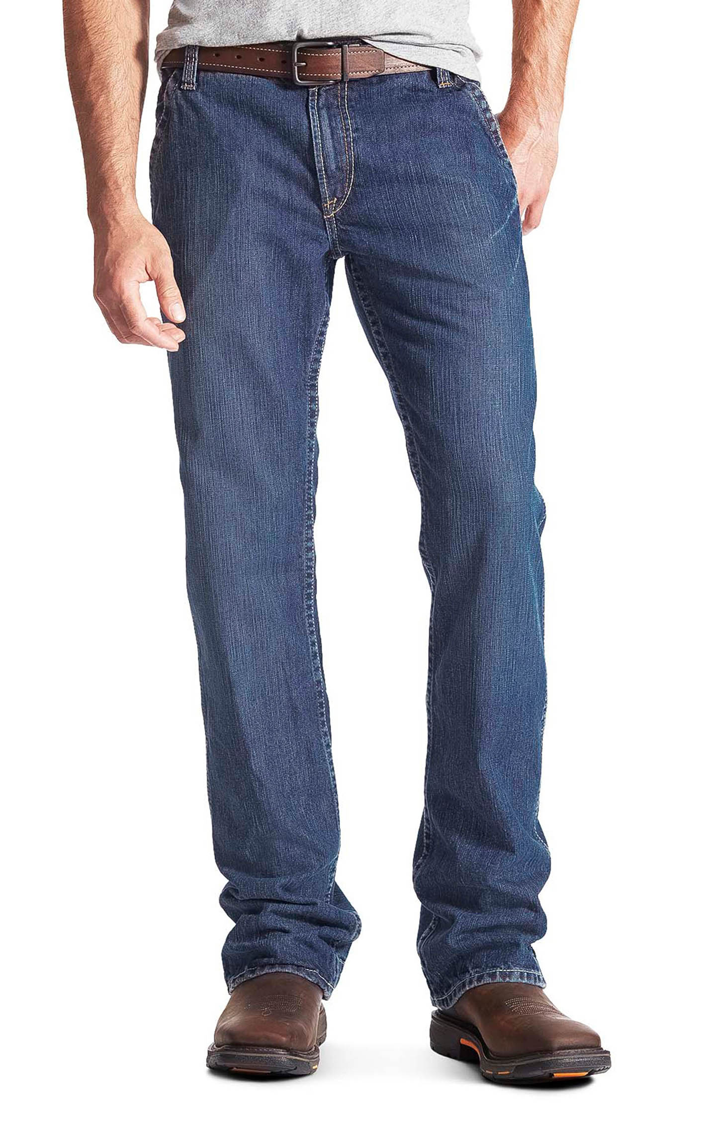 Ariat Work M4 Men's Dark Wash Low Rise Boot Cut Flame Resistant Utility Work Jeans - Image 1