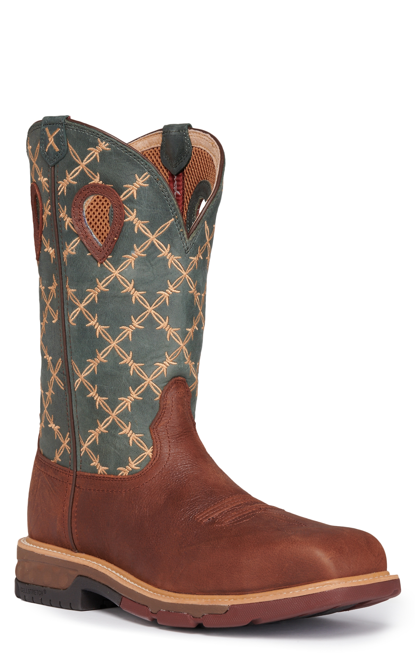 Twisted X Men's Mocha and Slate with Barbwire Embroidery CellStretch Square Nano Composite Toe Work Boot - Image 1