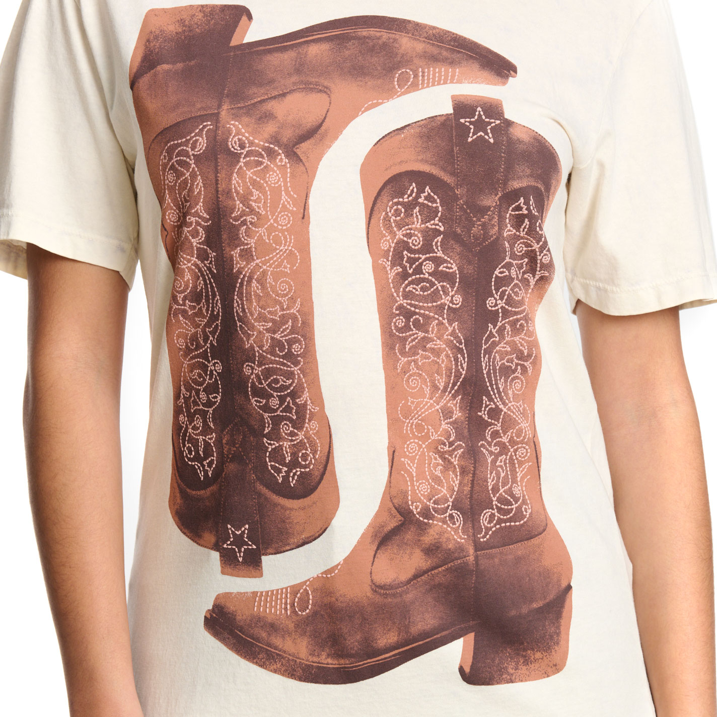 Rockin C Women's Cream & Cinnamon Boots T-Shirt - Image 1