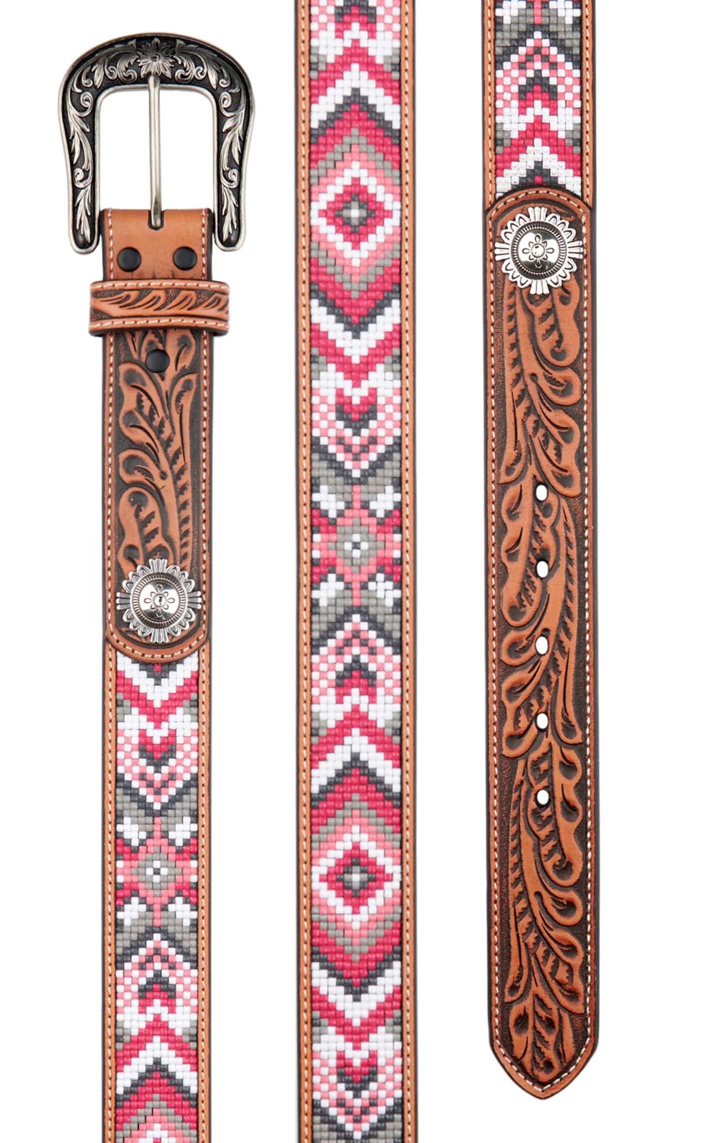 Angel Ranch Women's Shades of Pink Beaded Inlay Western Belt - Image 1