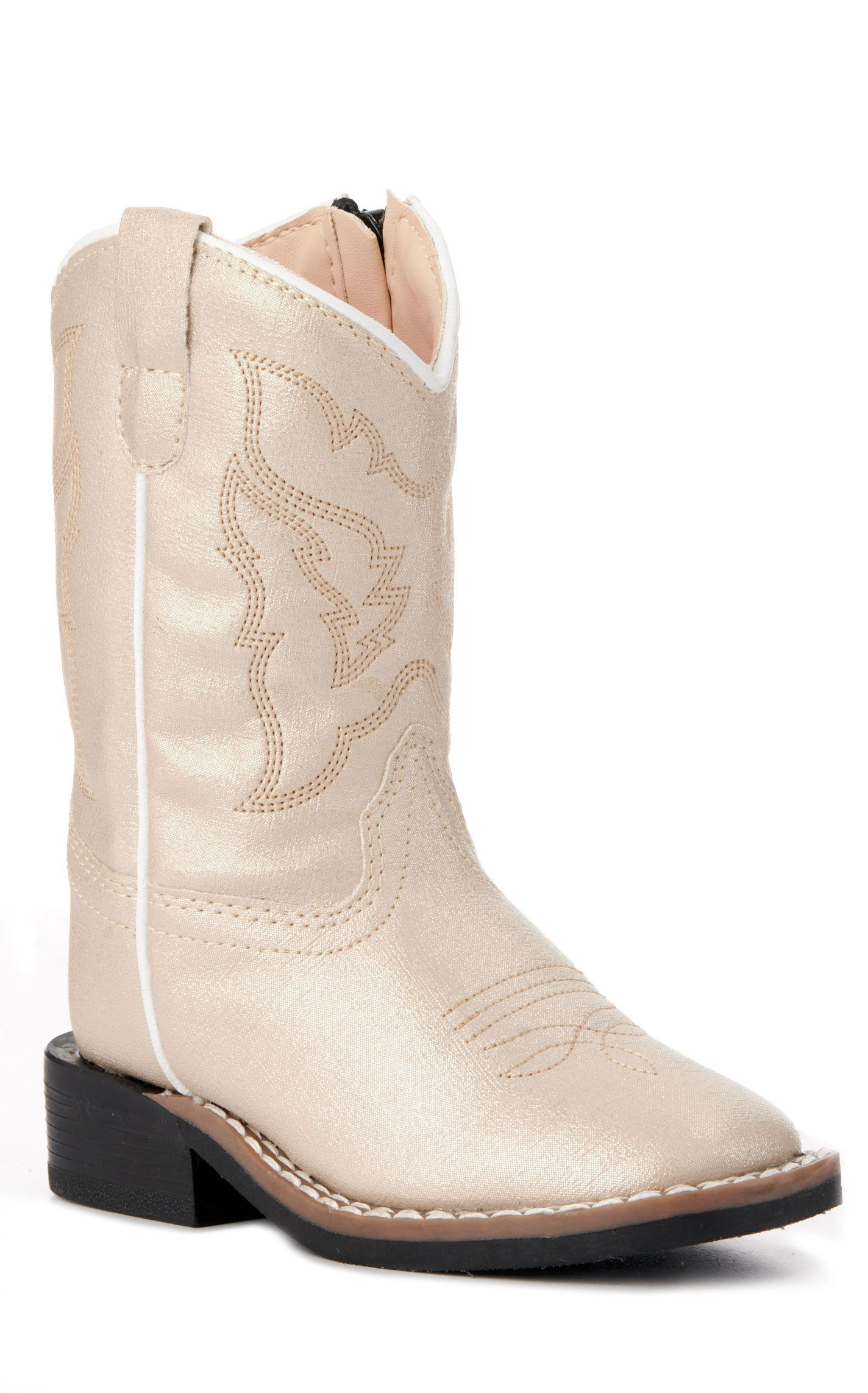 Old West Toddler Girls' Pearl Cream Faux Leather Wide Square Cowboy Boots - Image 1