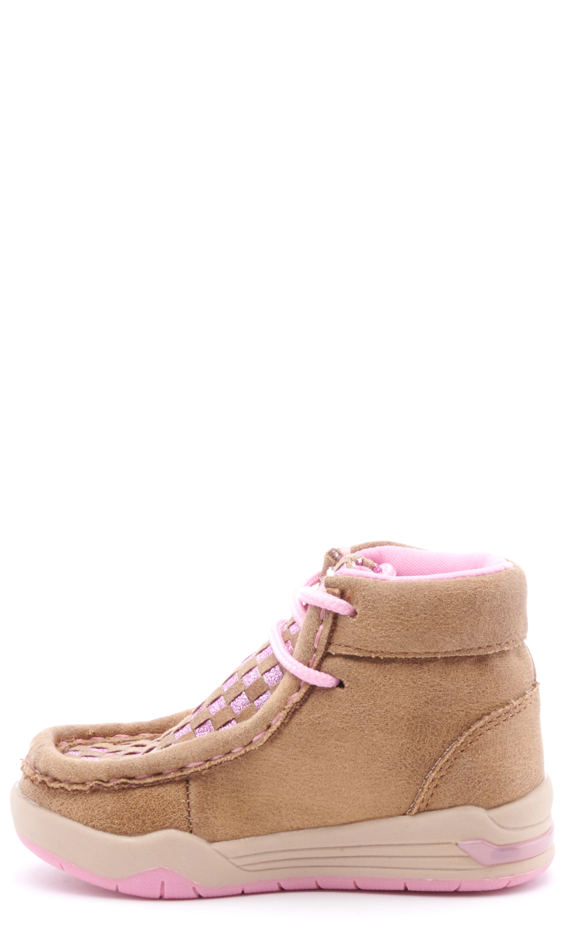 Twister Toddler Brown and Pink Glitter Woven Light Up Moc Toe Shoes - Image 1
