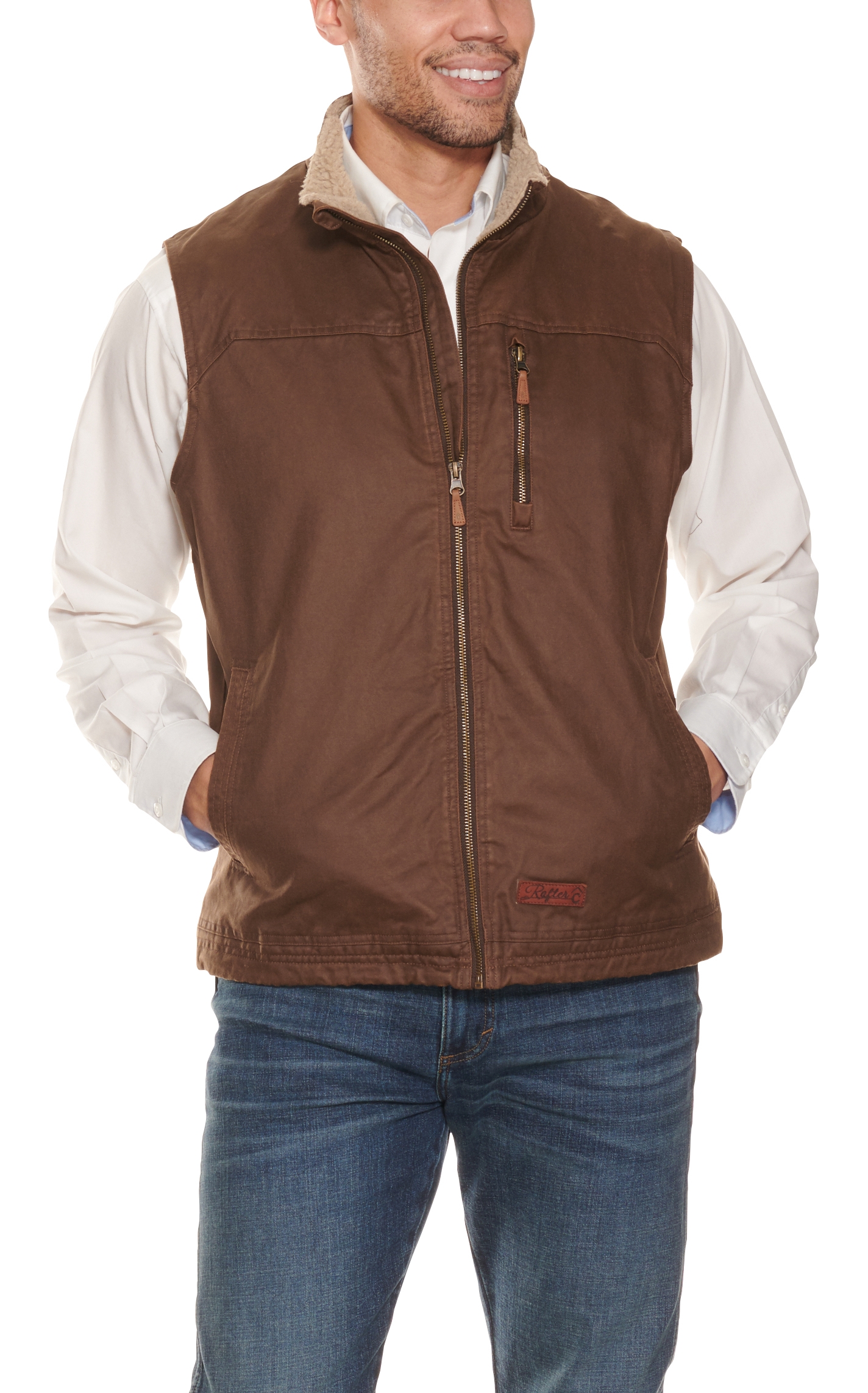 Rafter C Men's Clay Brown Faux Oilskin Vest - Image 1