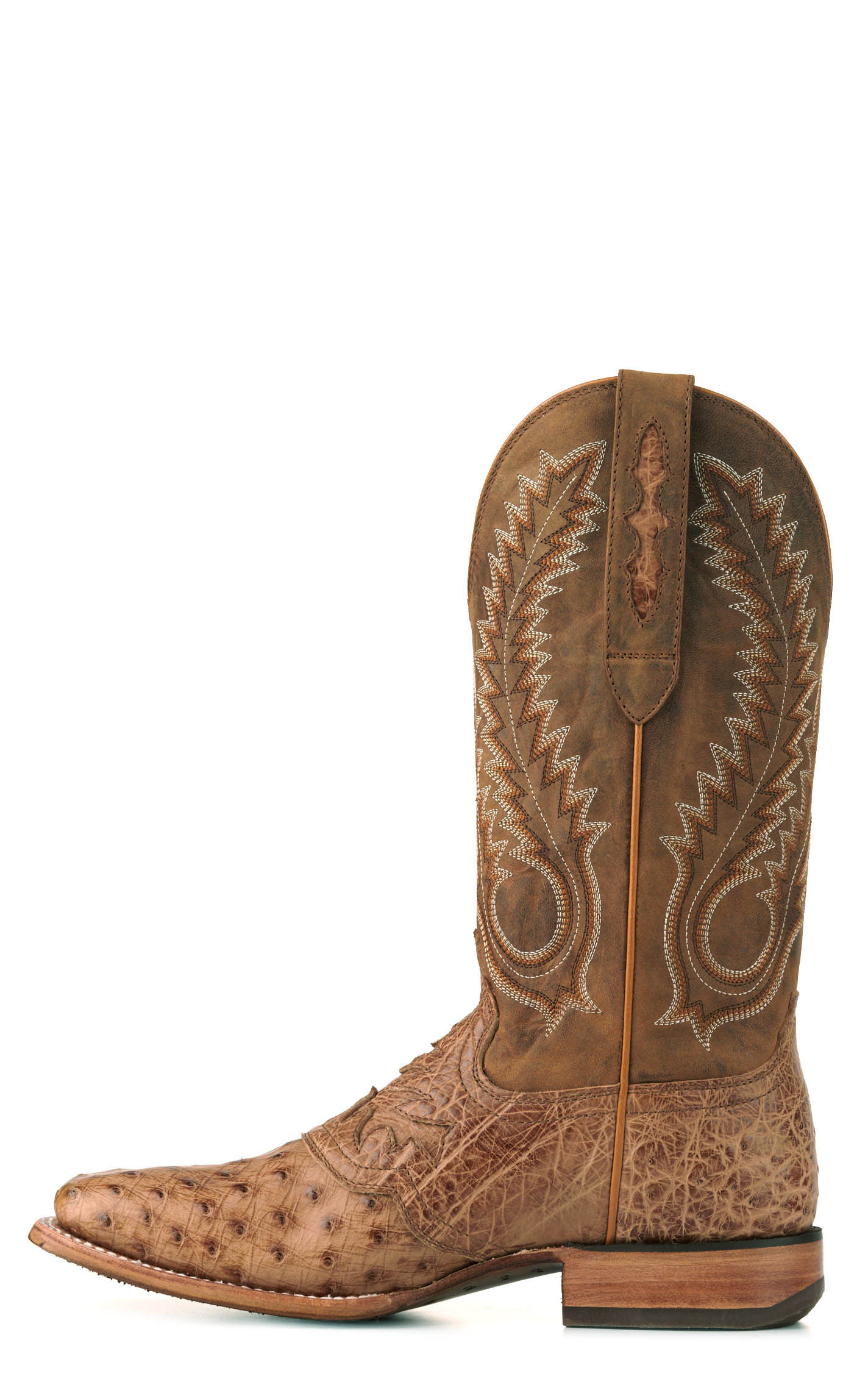Durango Men's Saddletan Full Quill Ostrich with Saddlevamp Wide Square Toe Exotic Cowboy Boots - Image 1