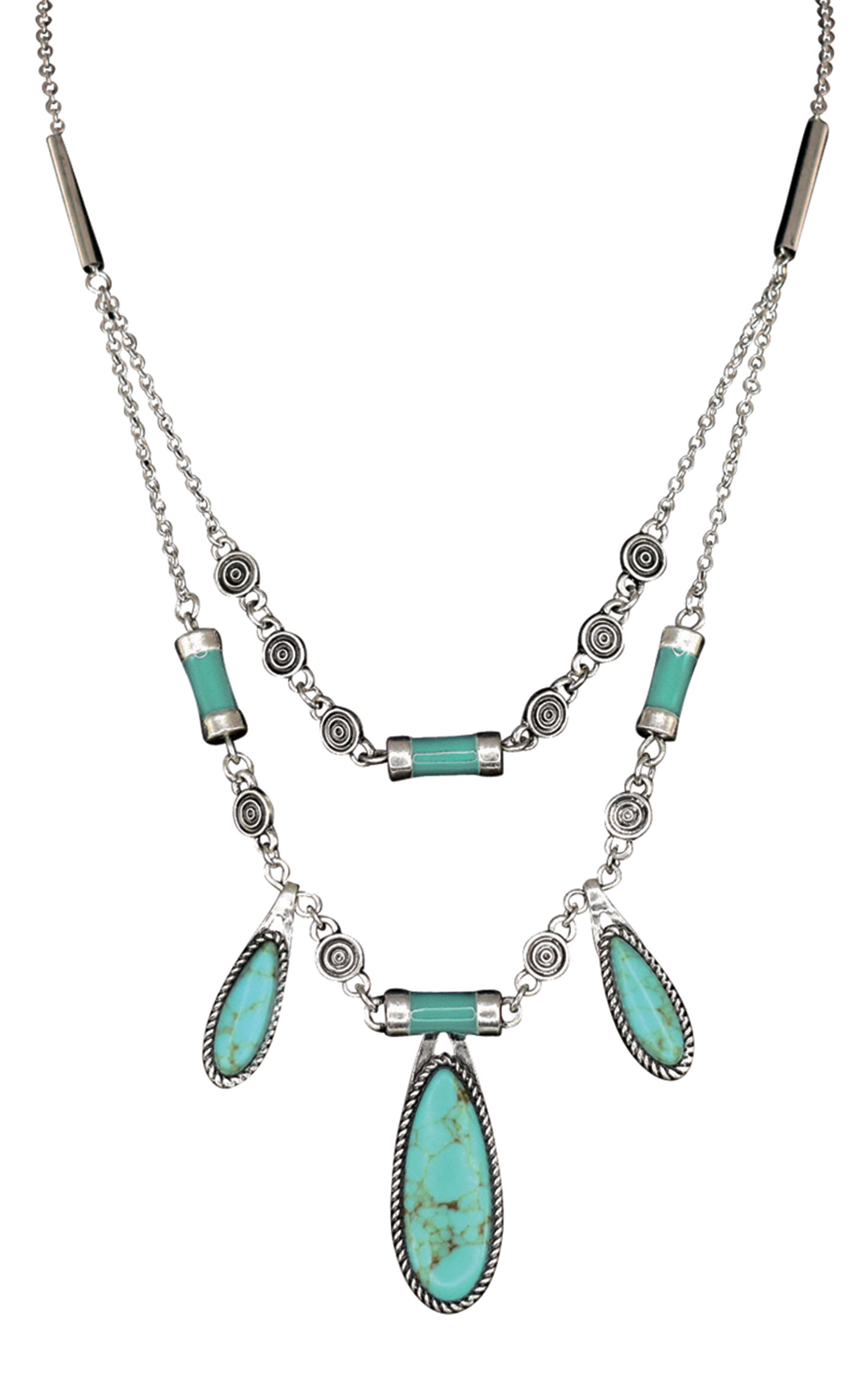 Justin Ladies’ Silver and Turquoise Stone 2 Strand Pendant Necklace - Image 1