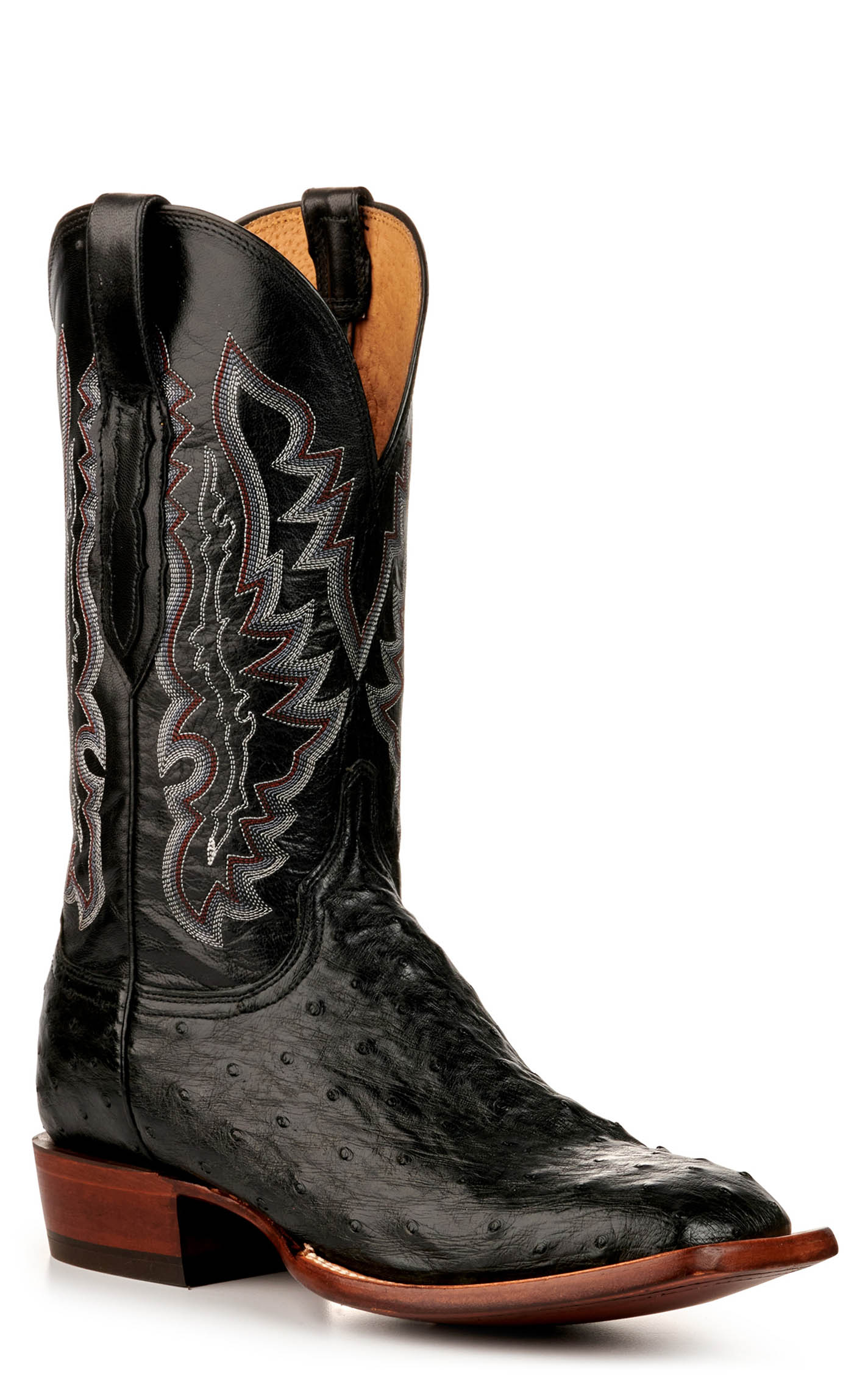 Lucchese Men's Black Full Quill Ostrich Wide Square Toe Exotic Cowboy Boots - Image 1