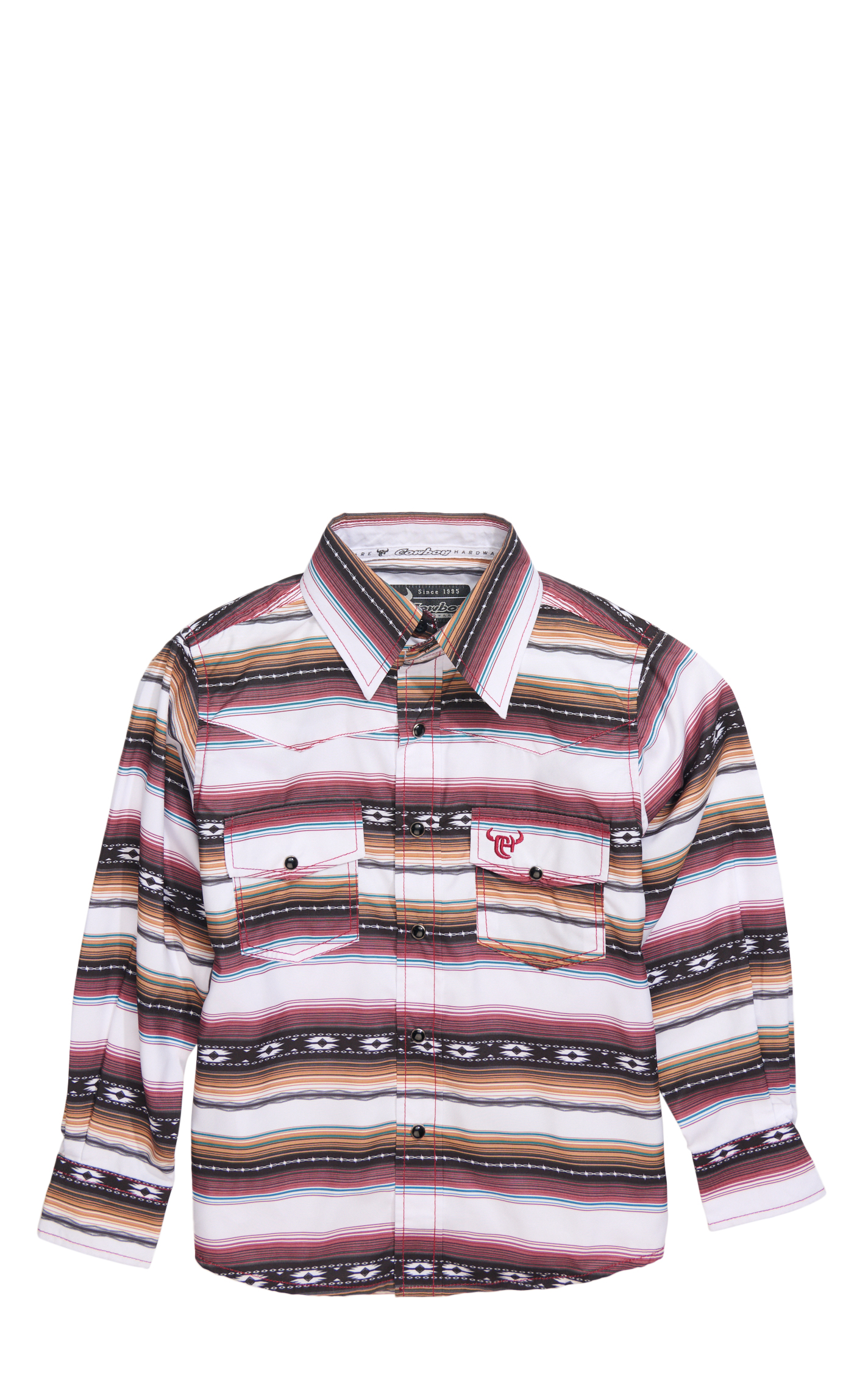 Cowboy Hardware Boy's White & Colorful Aztec Stripe Western Shirt - Image 1