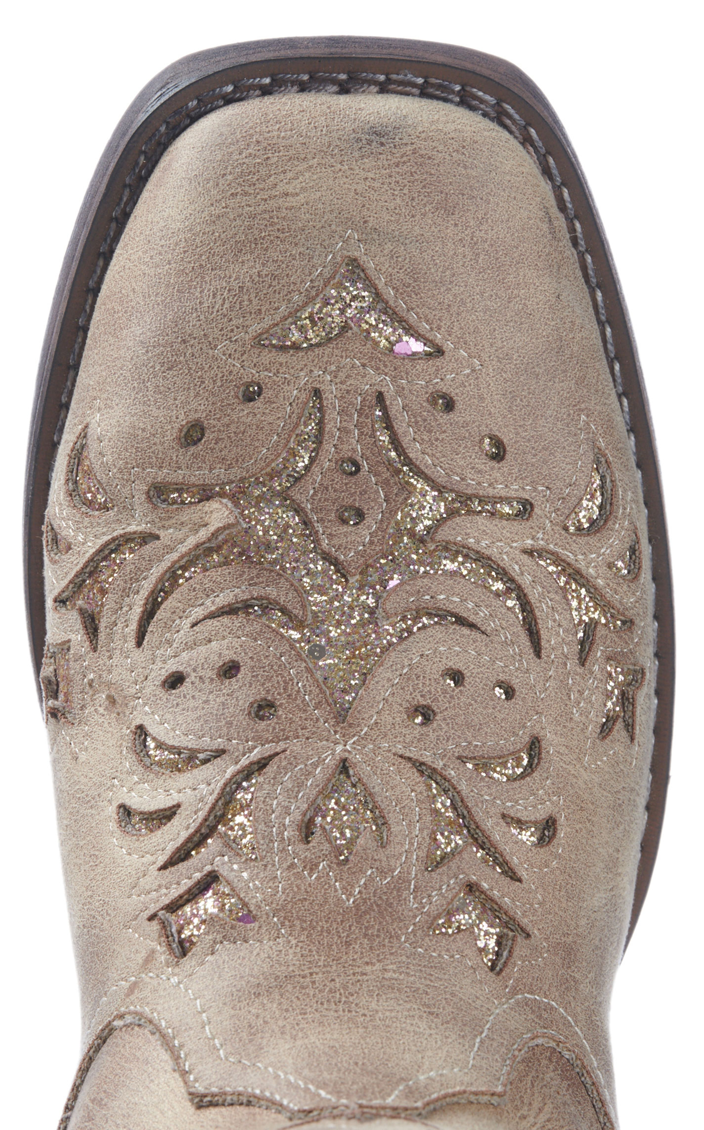 Roper Women's Tan Faux Leather with Gold Glitter Inlay Square Toe Cowboy Boot - Image 1