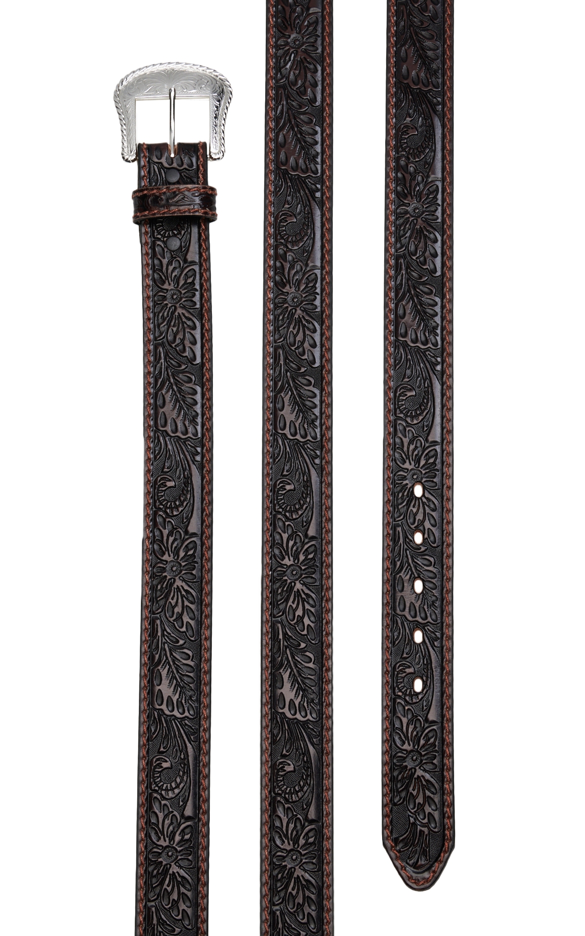 Tony Lama Men's Black Floral Tooled Western Belt - Image 1