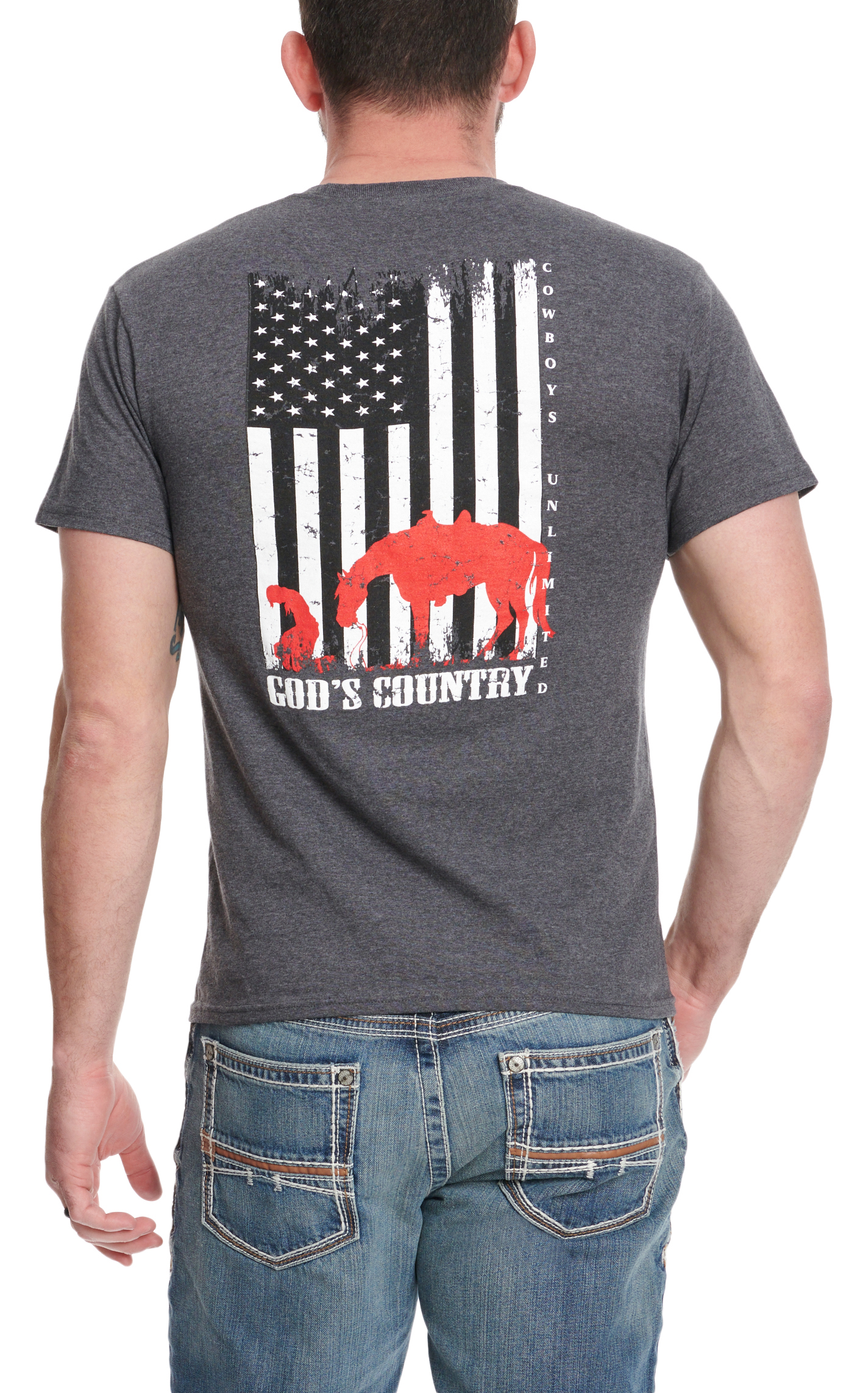 Moss Brothers Cowboys Unlimited Men's Charcoal Gray God's Country Short Sleeve T-Shirt - Image 1