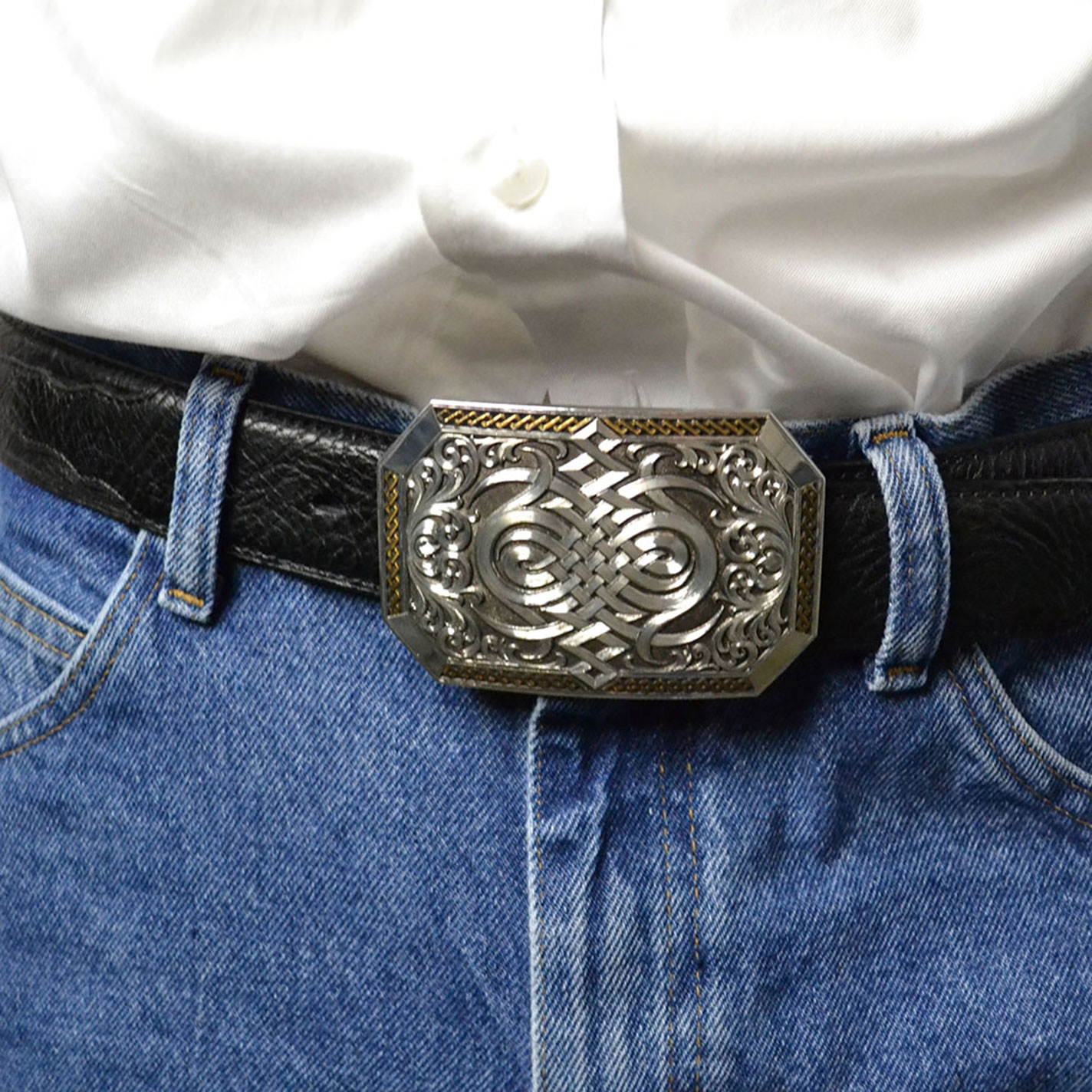 Montana Silversmiths Celtic Silver & Gold Retro Belt Buckle - Image 1