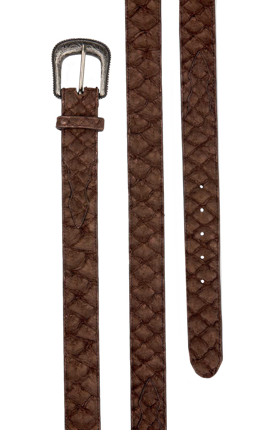 Cavender's Men's Chocolate Pirarucu Print Western Belt - Image 1