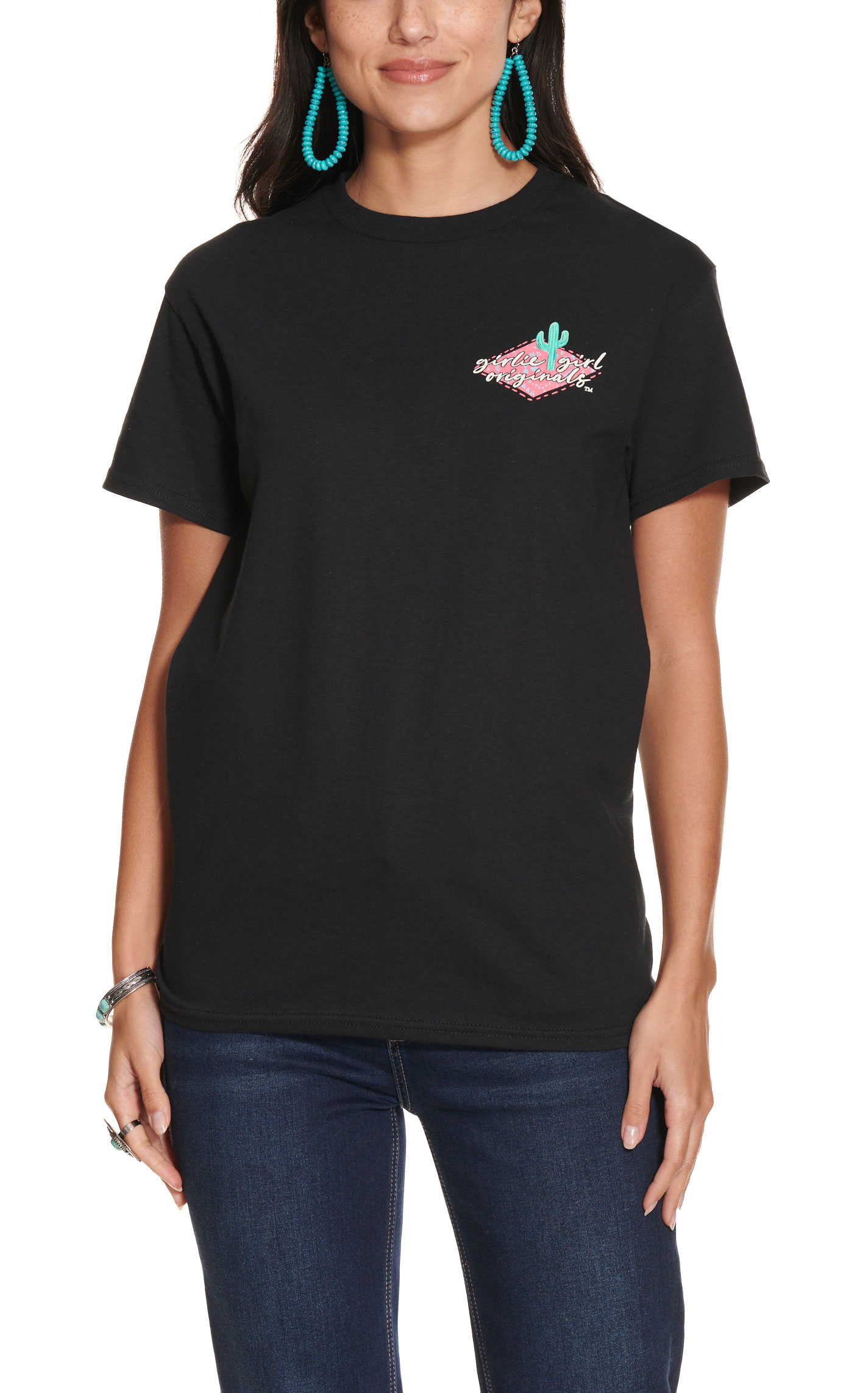 Girlie Girl Originals Women's Black with Cactus Hard To Handle Graphic Back Short Sleeve T-Shirt - Image 1