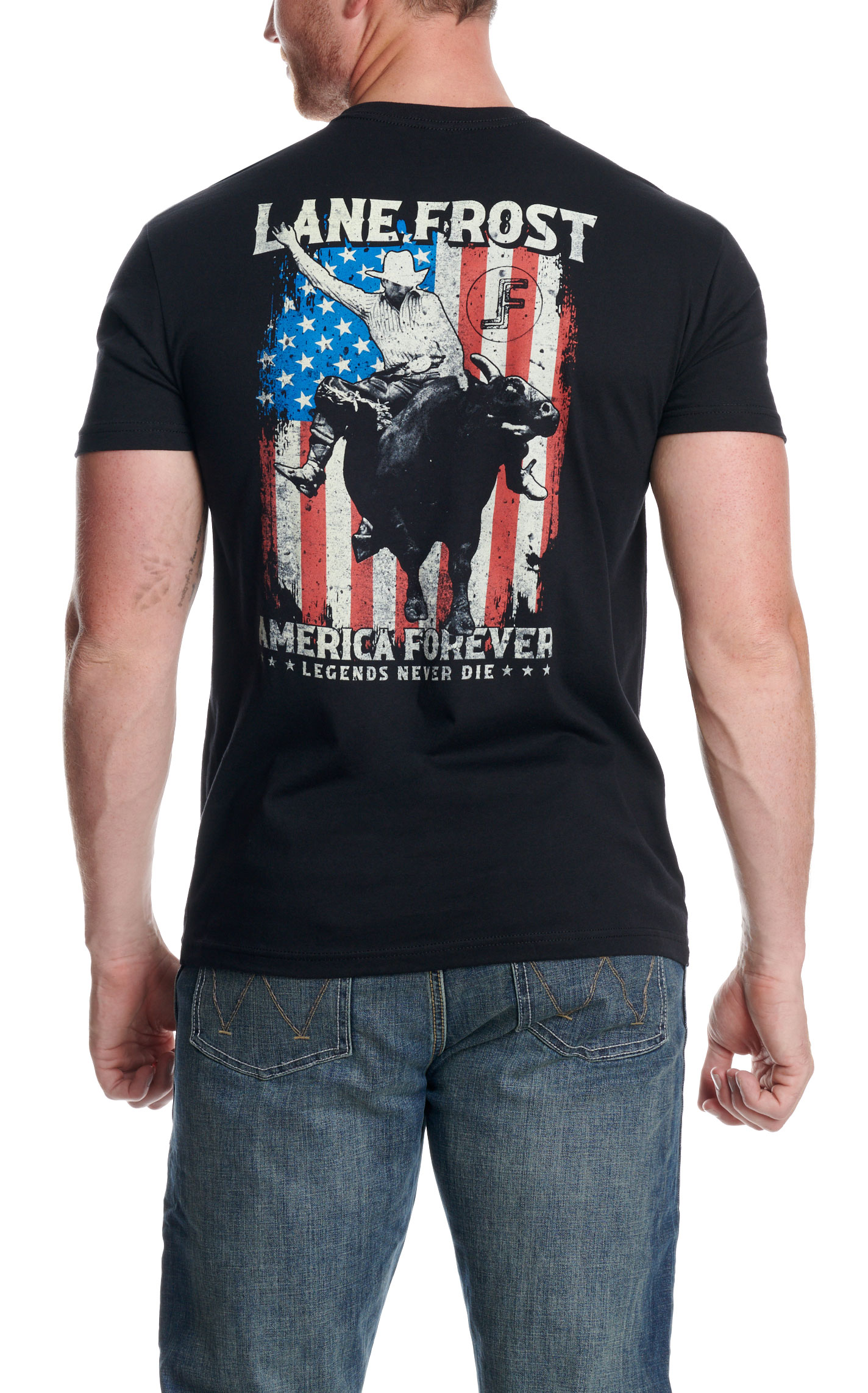 Lane Frost Men's American Legend Black Logo T-Shirt - Image 2