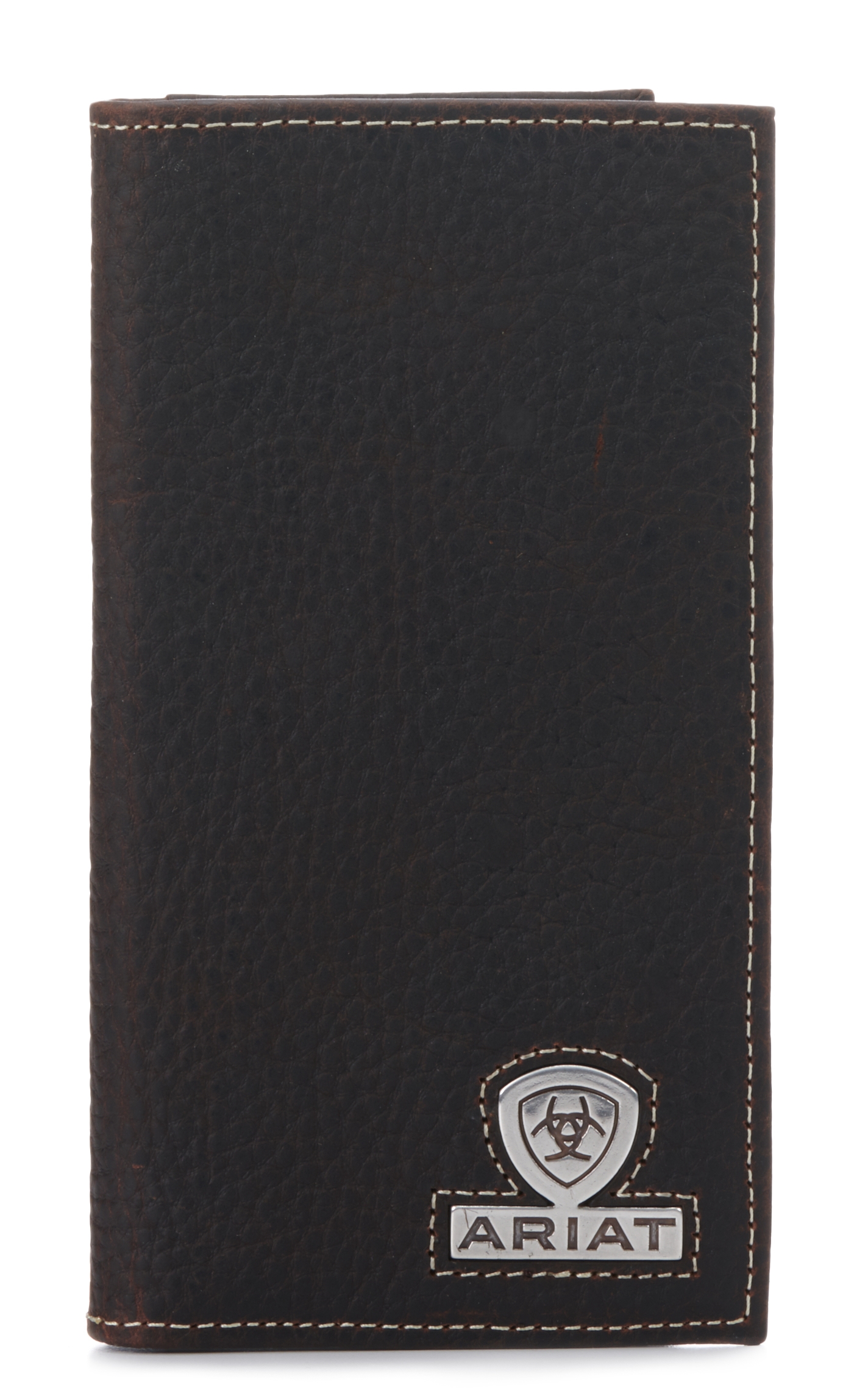 Ariat Men's Dark Brown Grain Leather with Silver Logo Rodeo Wallet / Checkbook Cover - Image 1