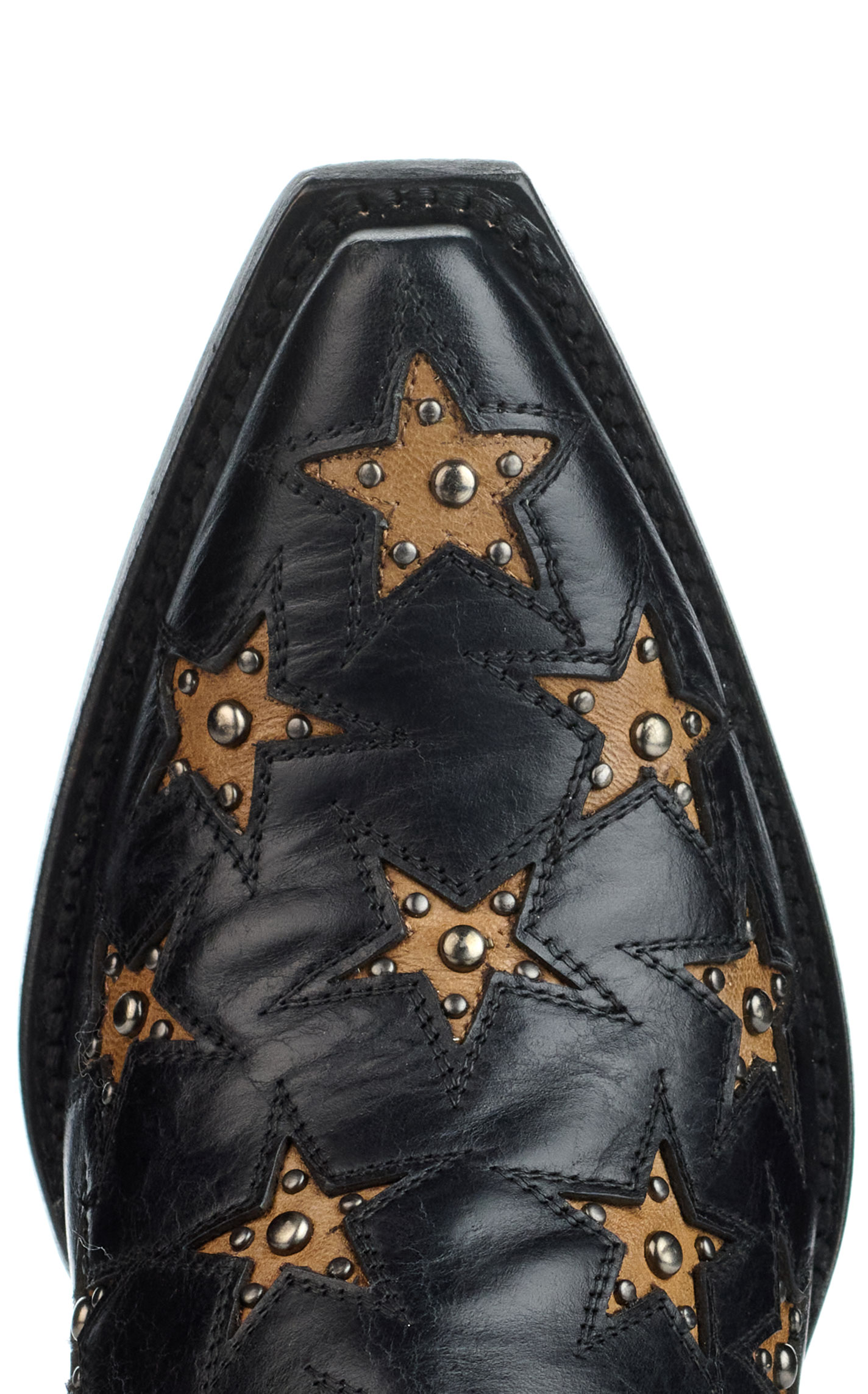 Black Star Women's Marfa Black with Dark Gold Star Inlays Snip Toe Cowboy Boots - Image 5