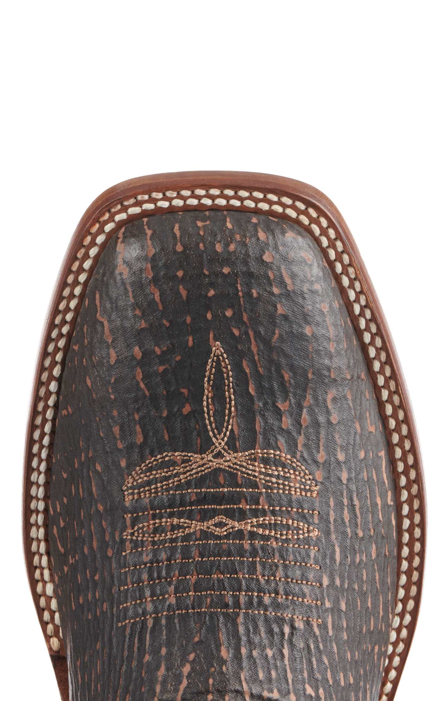 Cavender’s Men’s Rustic Brown Shark and Green Goat Wide Square Toe Cowboy Boots - Image 1