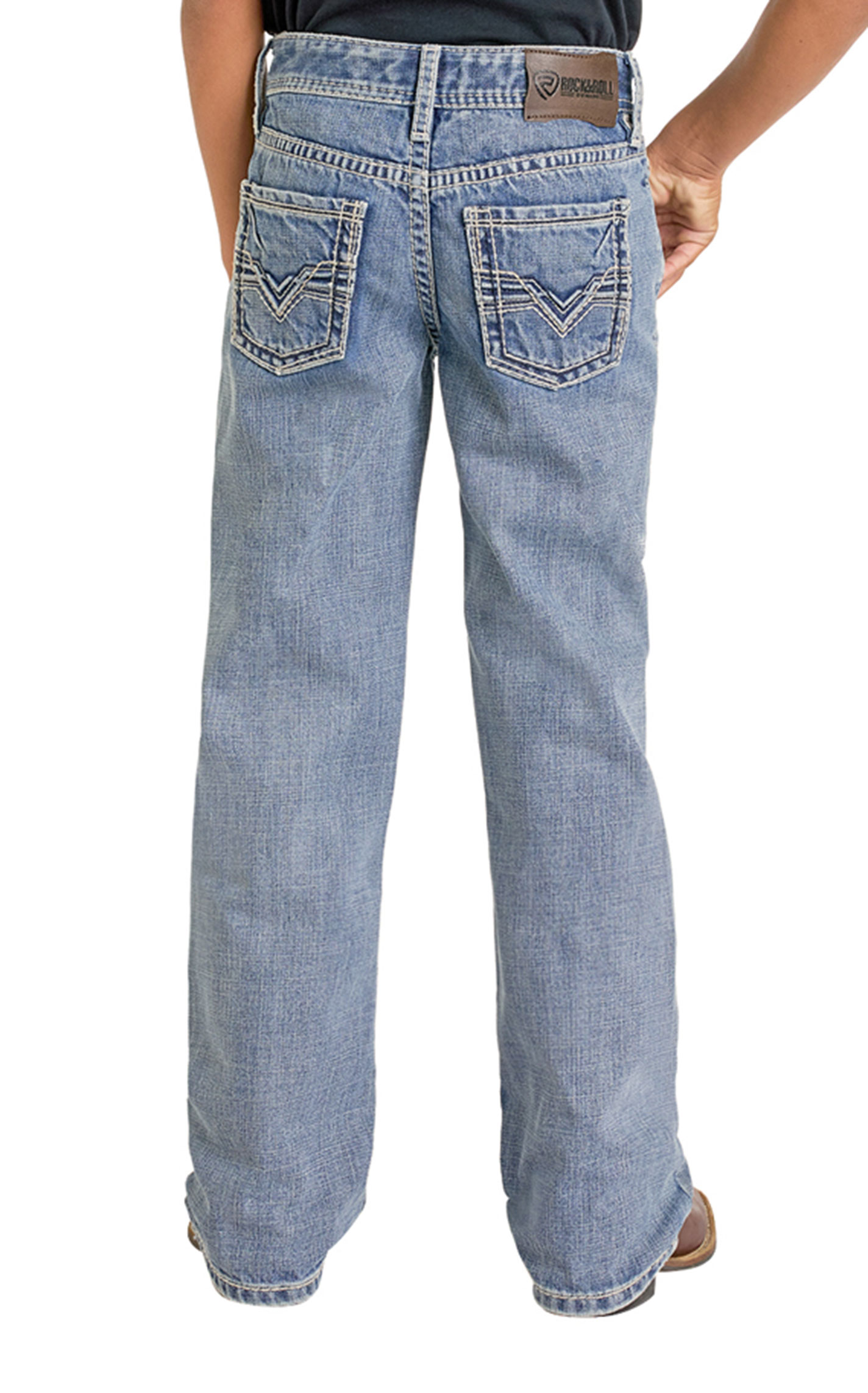 Rock & Roll Denim Boy's Light Wash Raised Denim Double V Boot Cut Jeans - Image 1