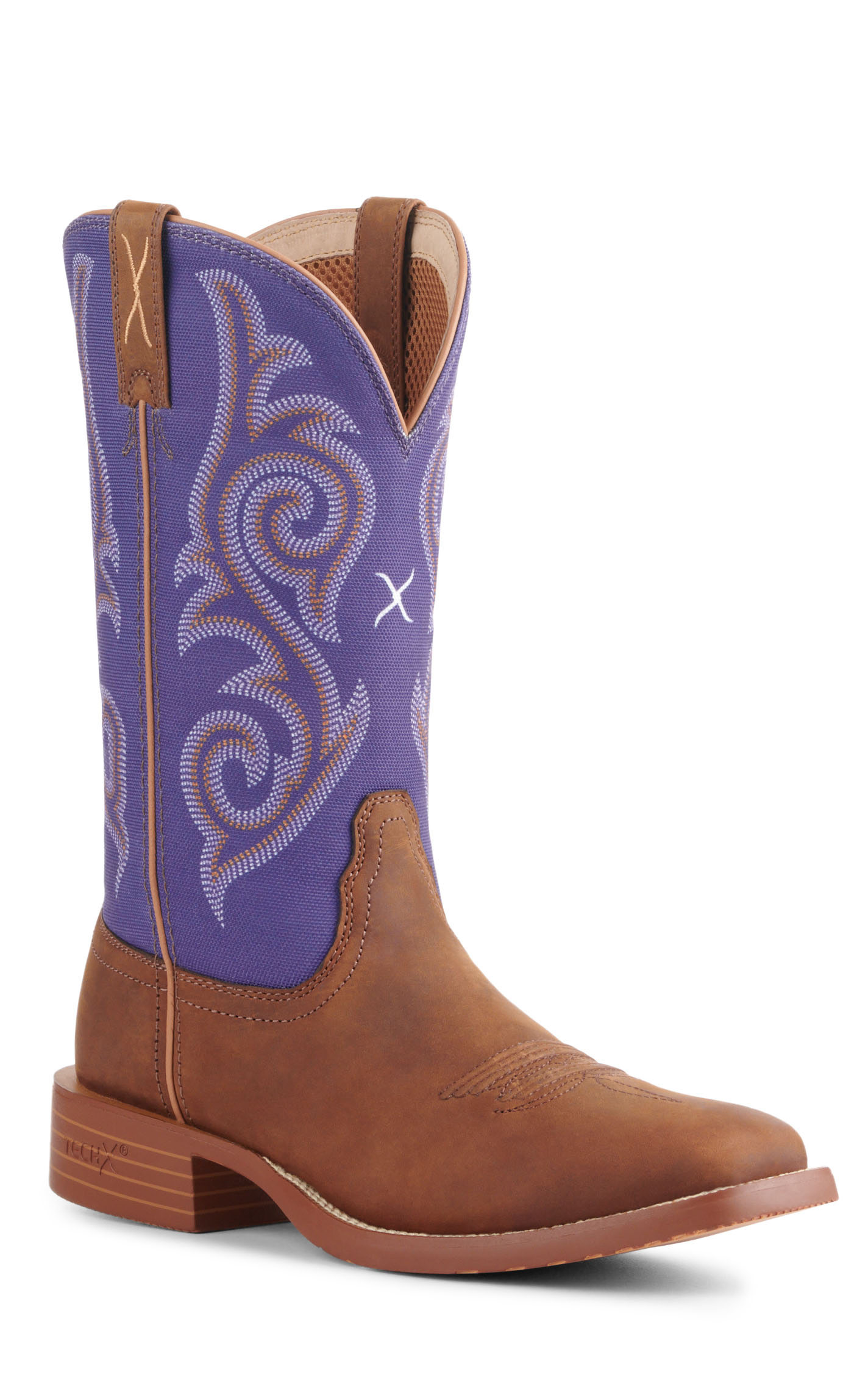 Twisted X Women’s Distressed Saddle and Iris Tech X Wide Square Toe Cowboy Boots - Image 1
