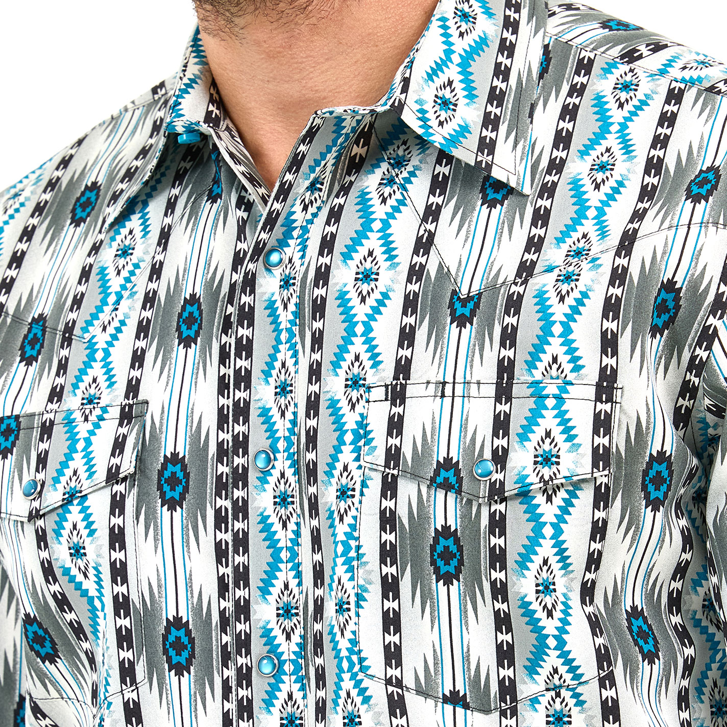Wrangler Men's Checotah Black & Turquoise Aztec Western Shirt - Image 1