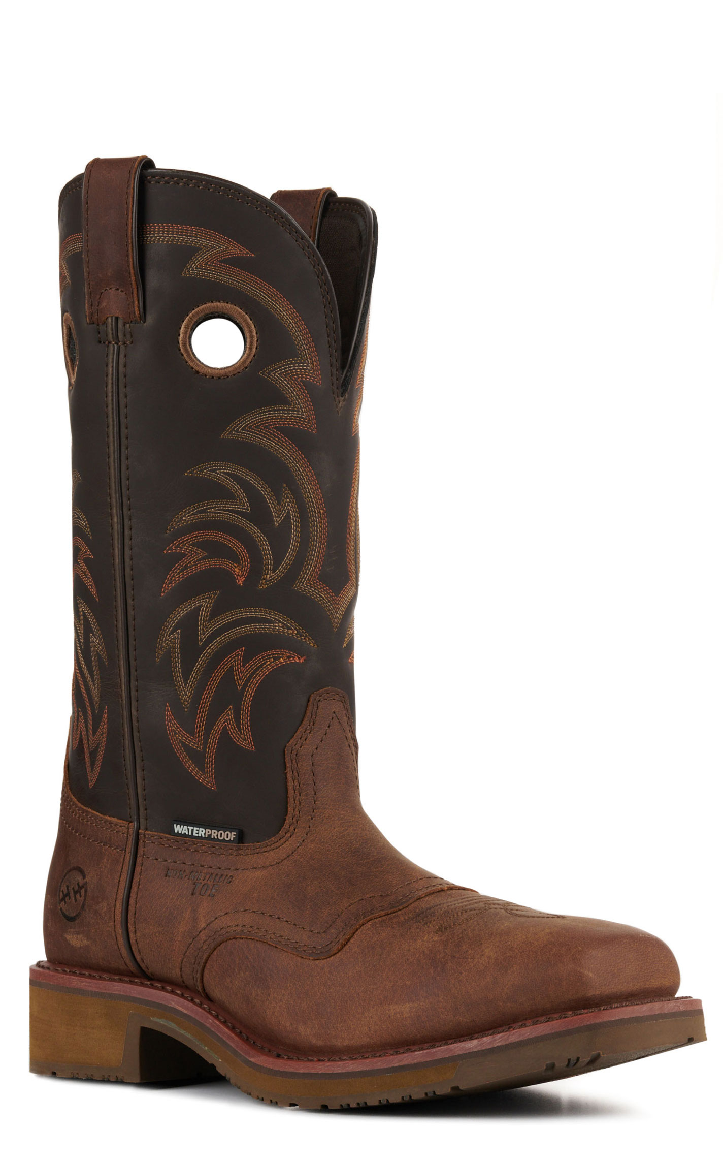 Double H Men's Tan and Chocolate Brown Waterproof Wide Square Composite Toe Work Boots - Image 1