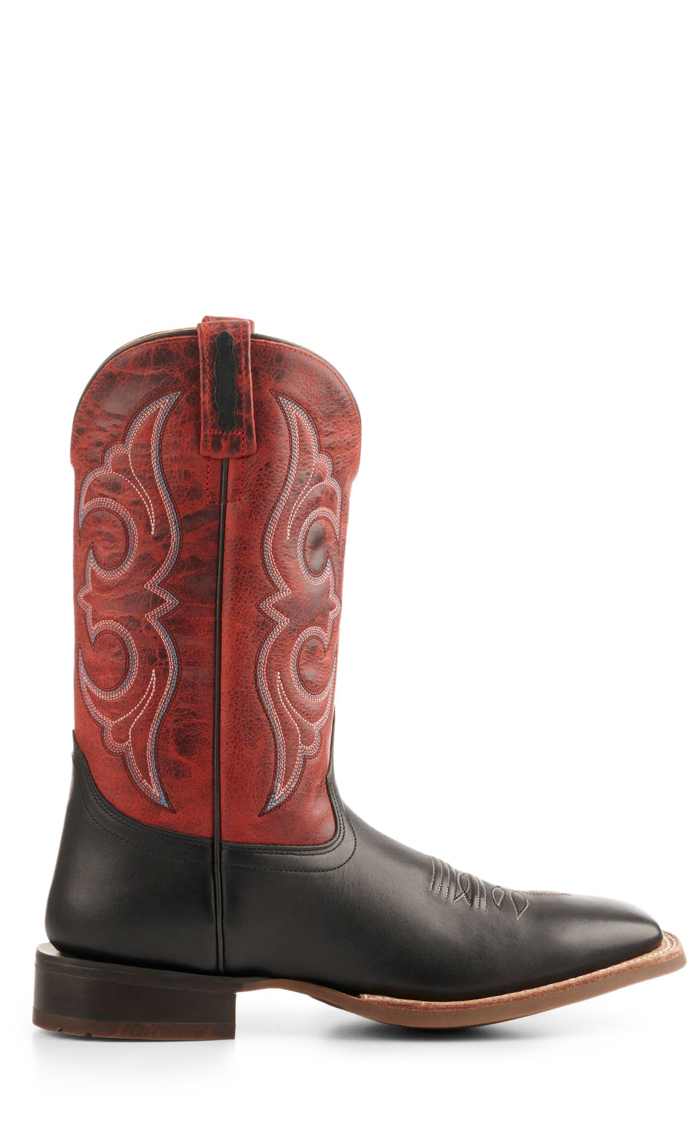 Old West Men's Black and Burnt Red Wide Square Toe Cowboy Boots - Image 1