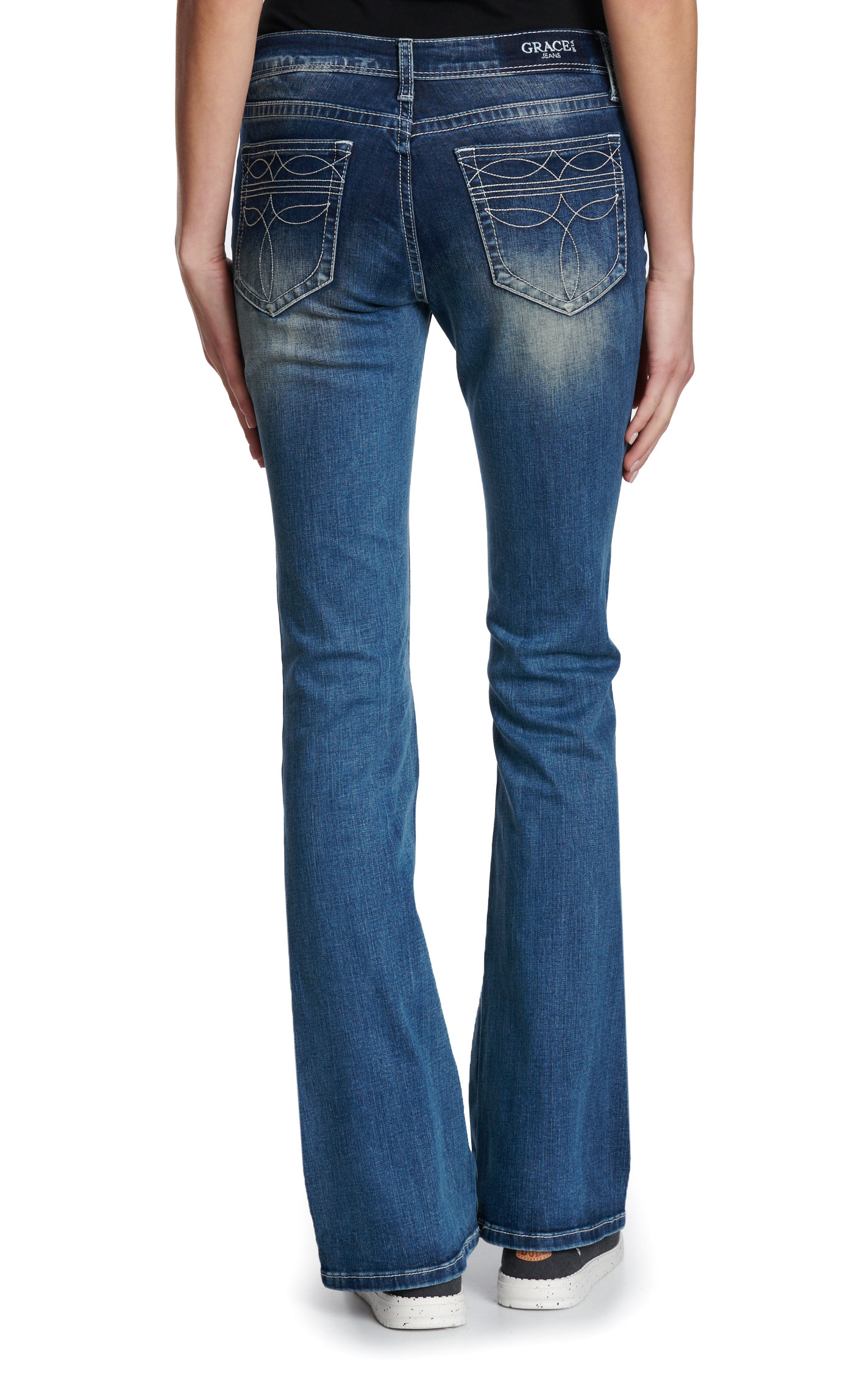 Grace in L.A. Women's Medium Wash Boot Stitch Flare Jeans - Plus Sizes - Image 1