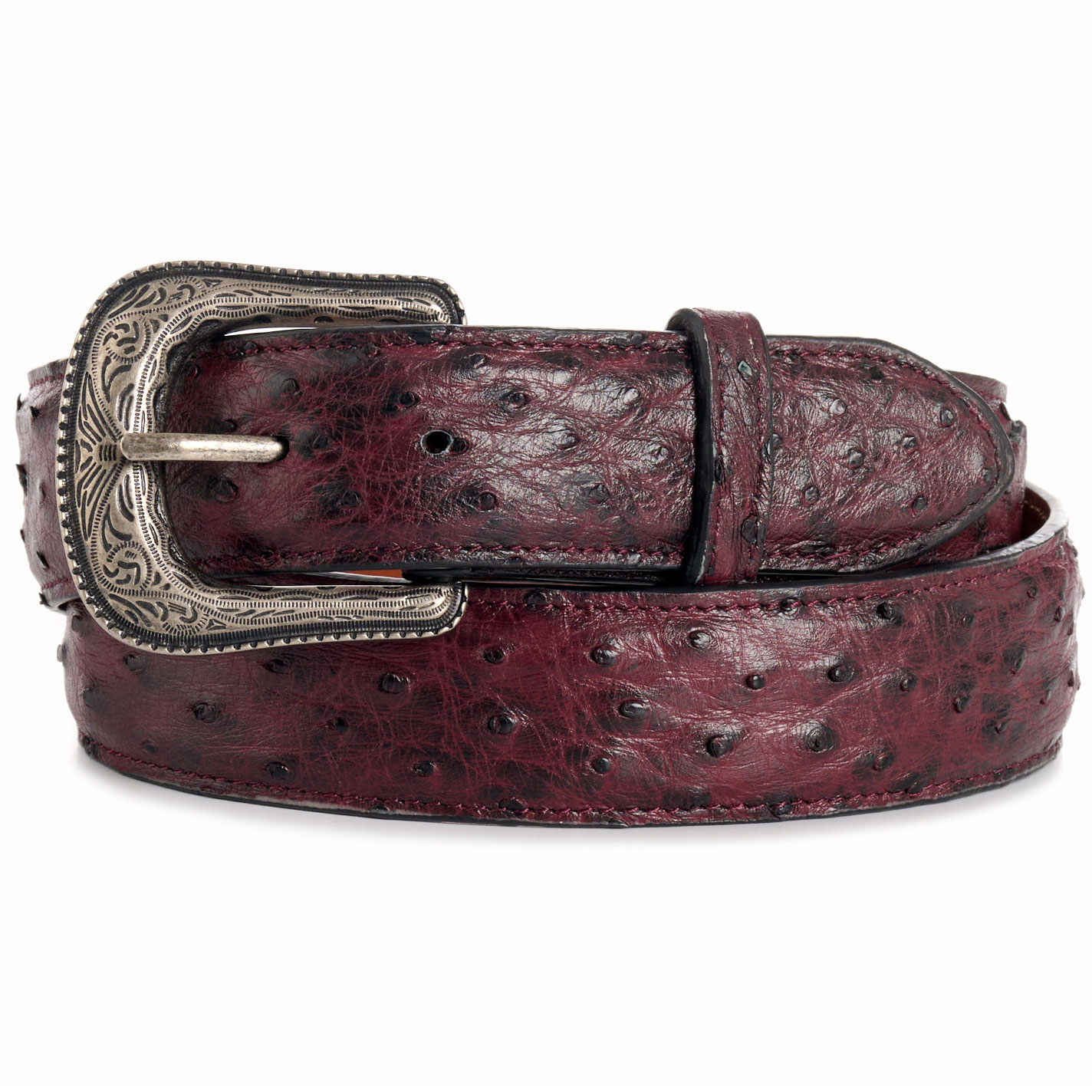 Cavender's Men's Black Cherry Full Quill Ostrich Exotic Western Belt - Image 1