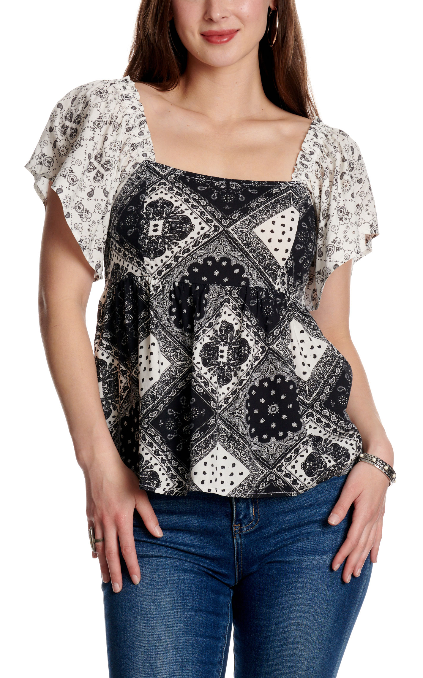 Cowgirl Hardware Women's Black & White Bandana Print Top - Image 2
