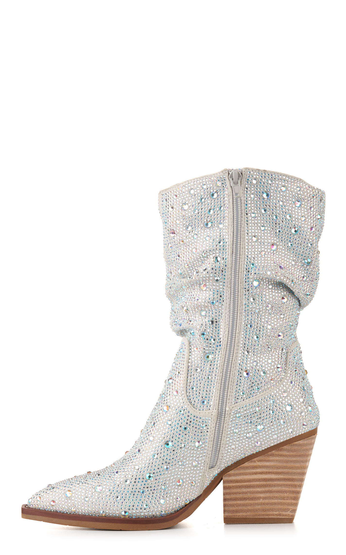 Very G Women's Kady Slouch Silver with Clear Rhinestones Snip Toe Fashion Boots - Image 1