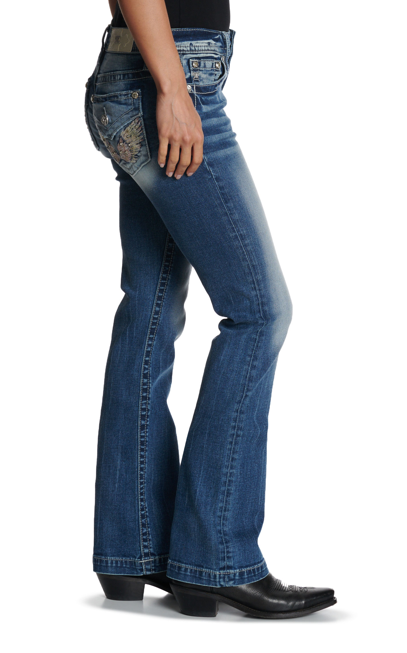 Miss Me Women's Medium Wash Pale Pink Wing Pocket 30\