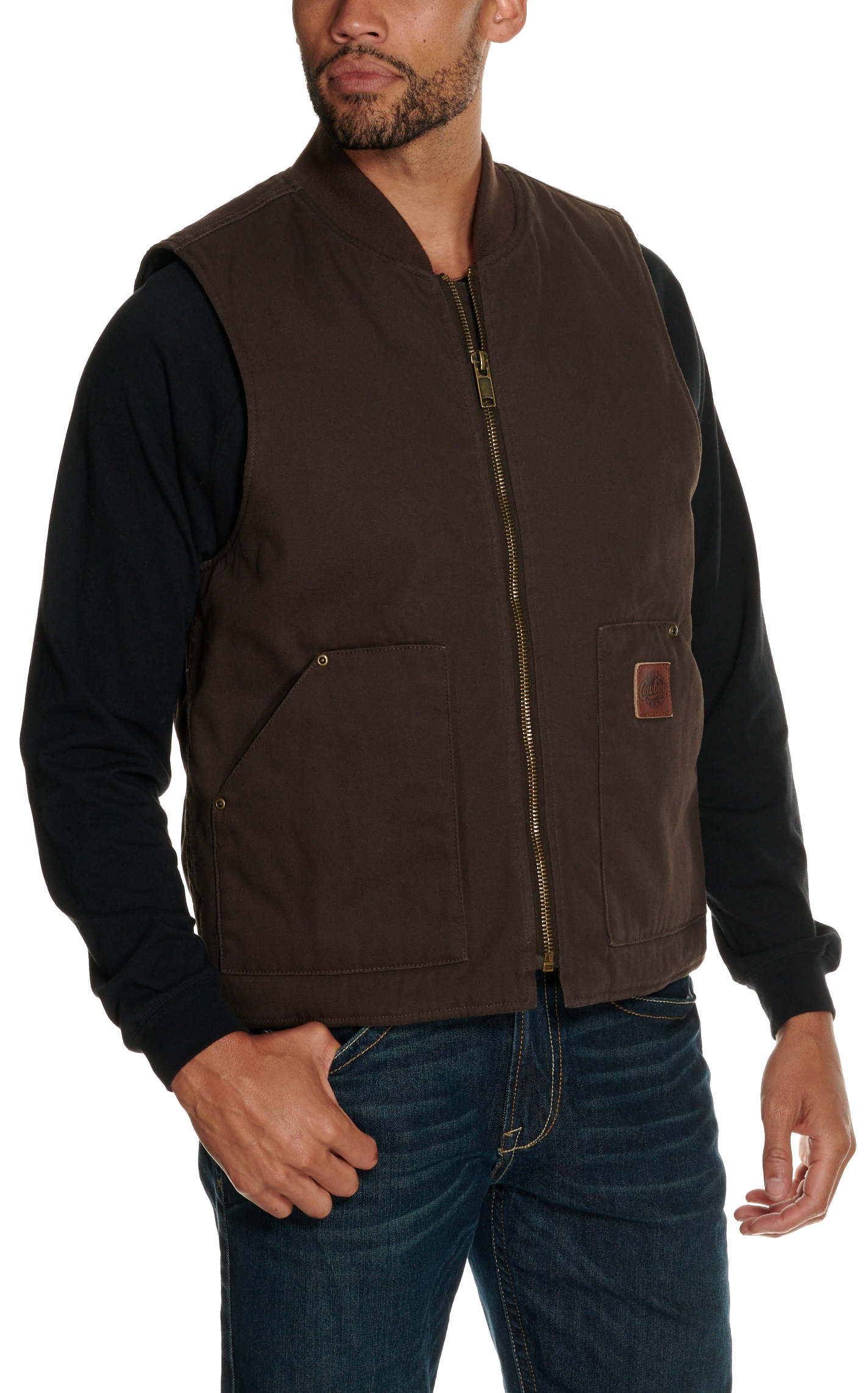 Cowboy Workwear Men's Dark Brown Washed Canvas Vest - Image 1