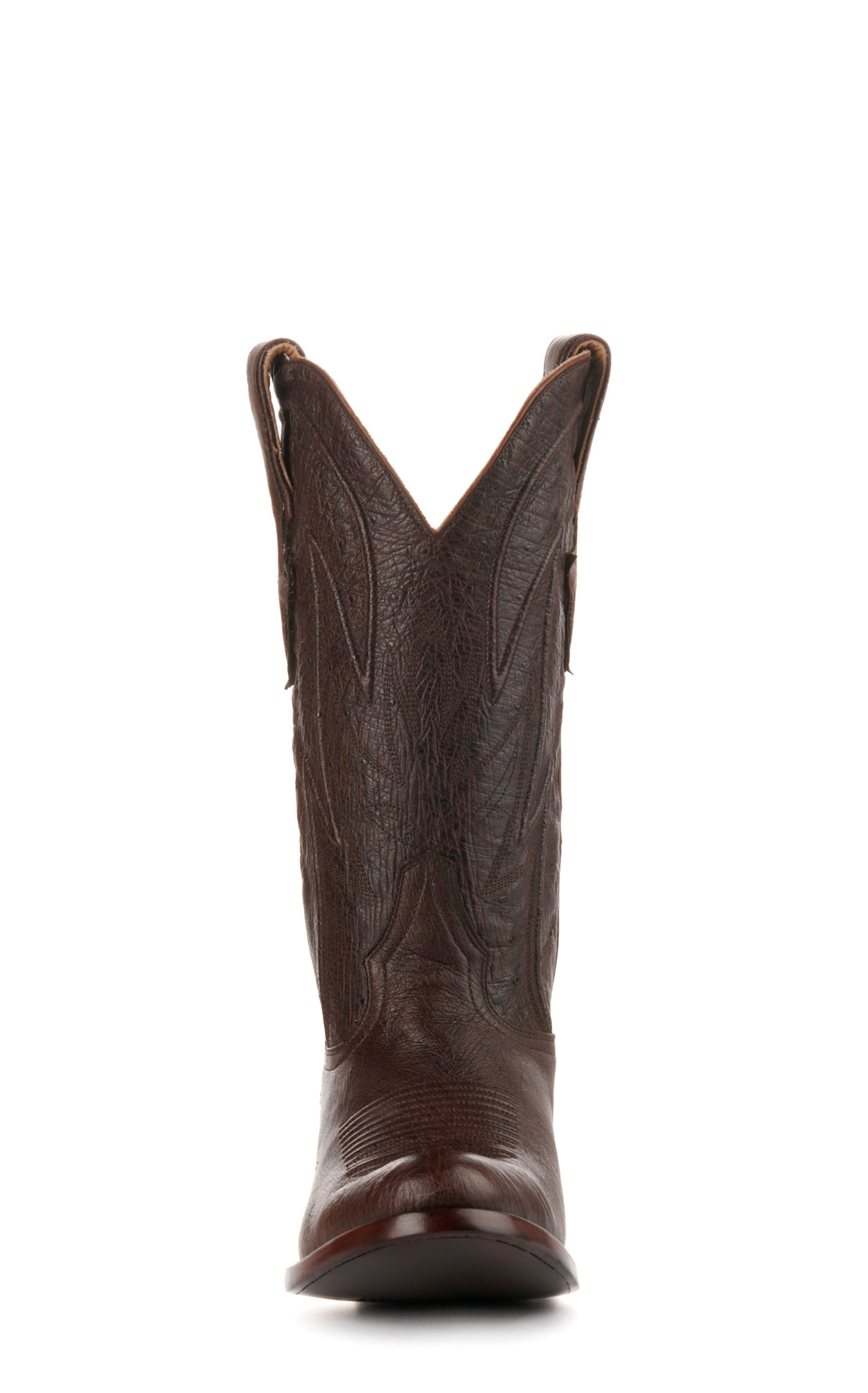 JRC & Sons Men's Cooper Smooth Quill Ostrich Round Toe Exotic Cowboy Boot in Antique Chocolate - Image 1