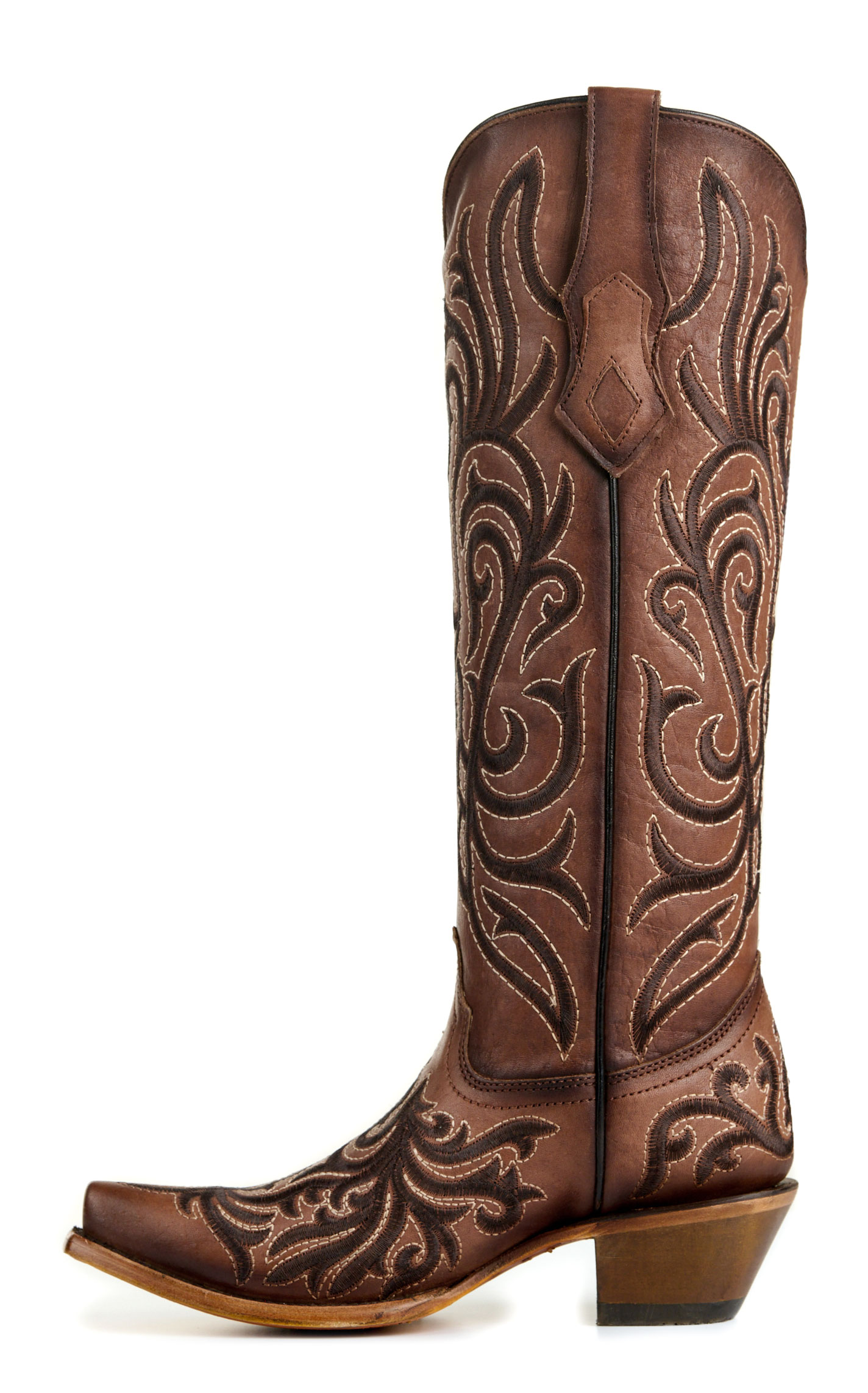 Corral Ladies’ Brown Embroidery Tall Top Snip Toe Cowboy Boots - Image 1