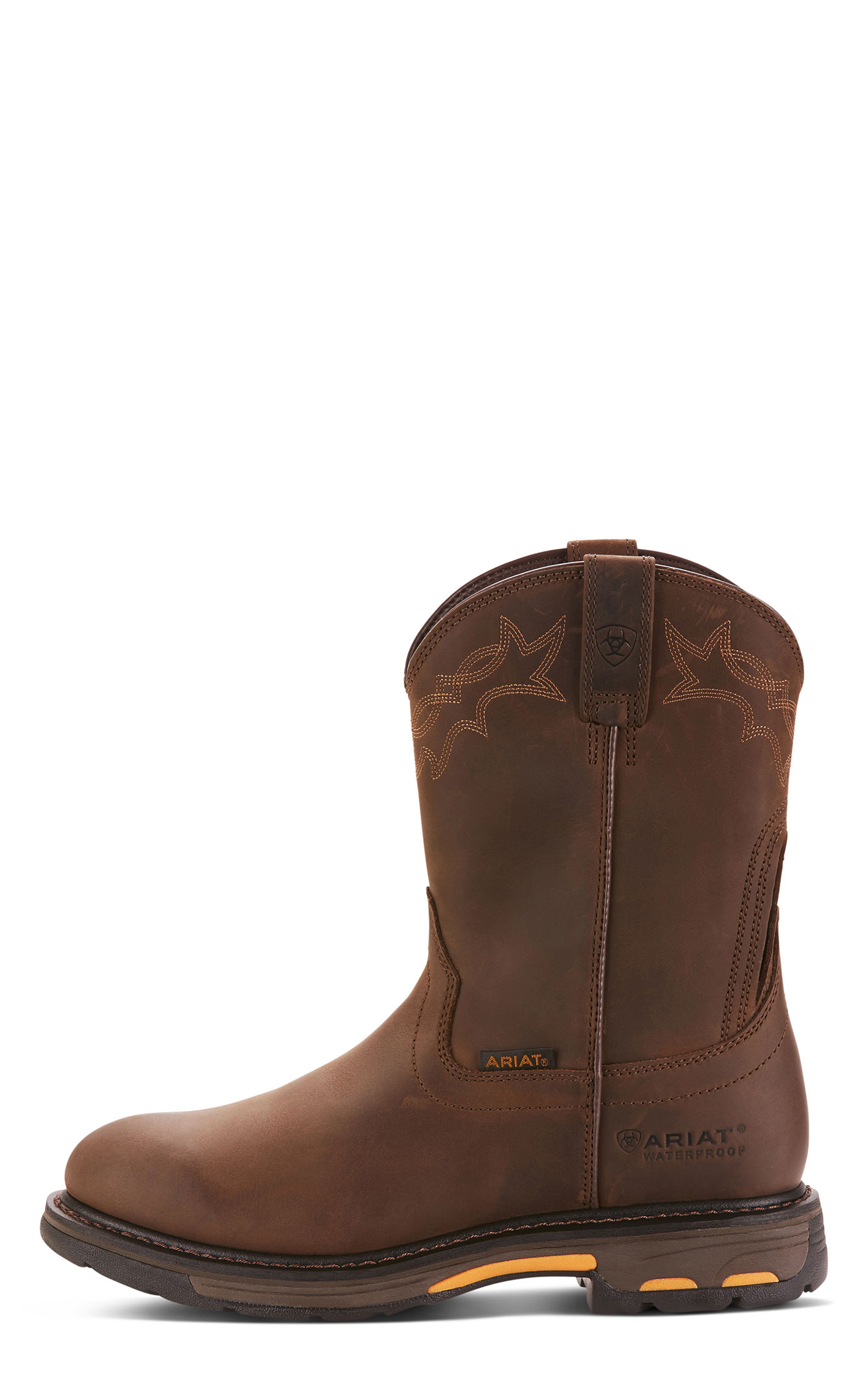 Ariat Men’s WorkHog Oily Distressed Brown Waterproof Round Soft Toe Work Boots - Image 1