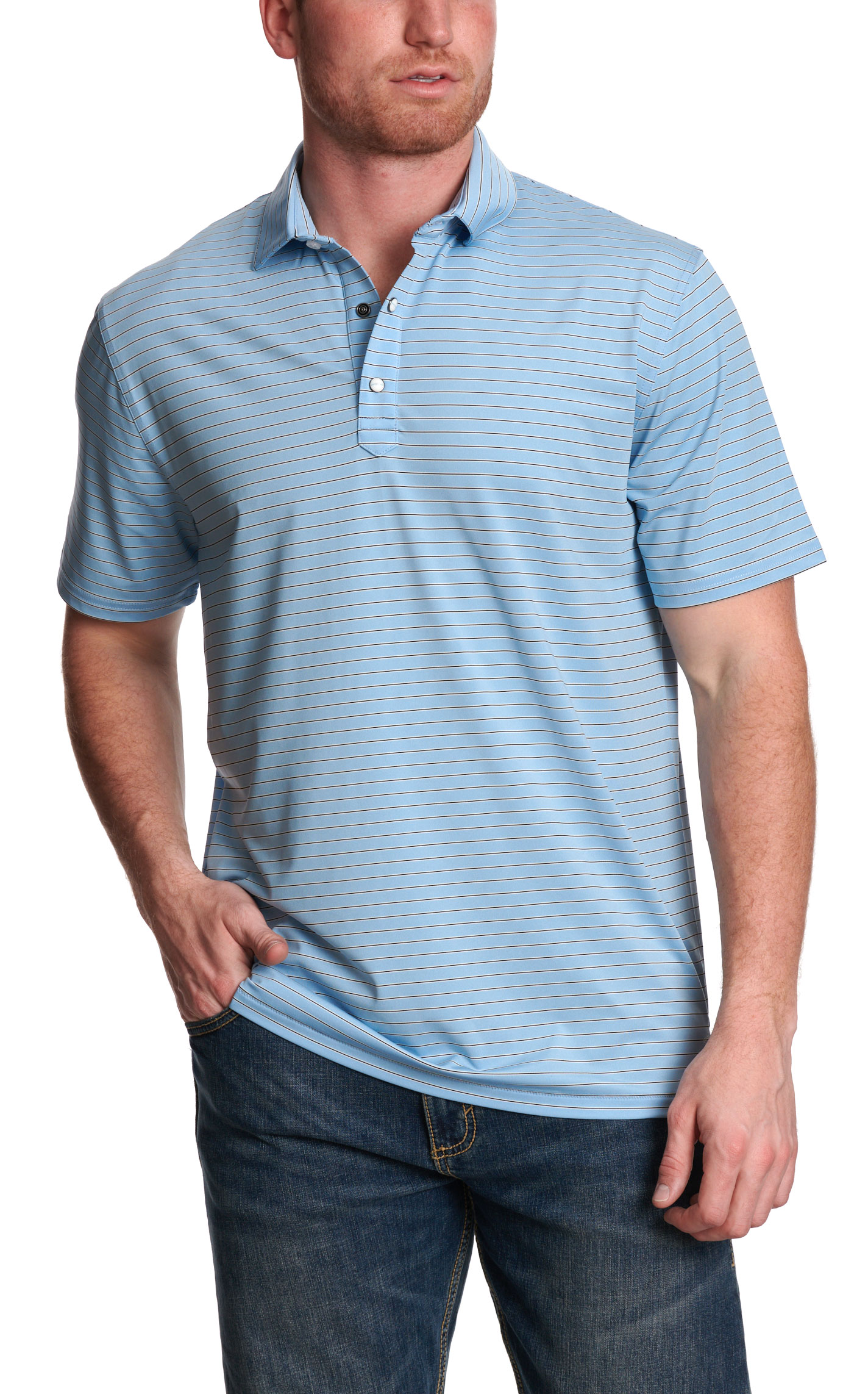 Rafter C Men’s May Blue Striped Polo Shirt - Image 1