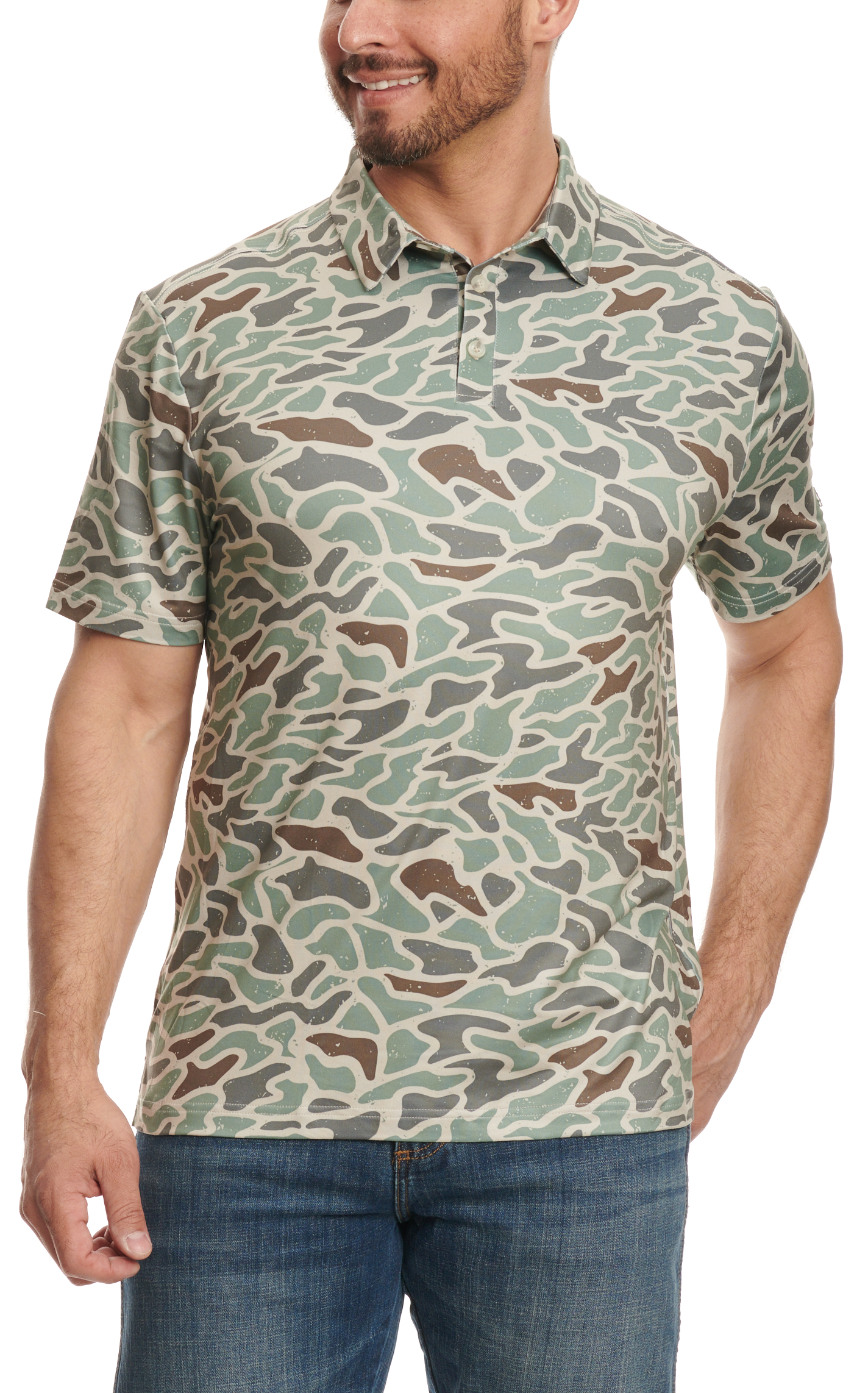 BURLEBO Men's Retro Duck Camo Print Performance Polo - Image 1