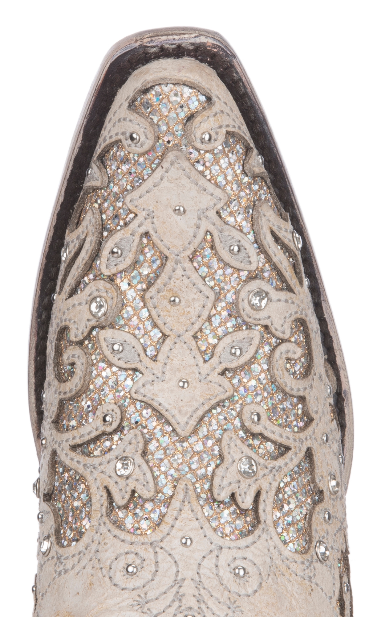 Corral Women's White Leather & Crystals Inlay Wedding Snip Toe Booties - Image 1