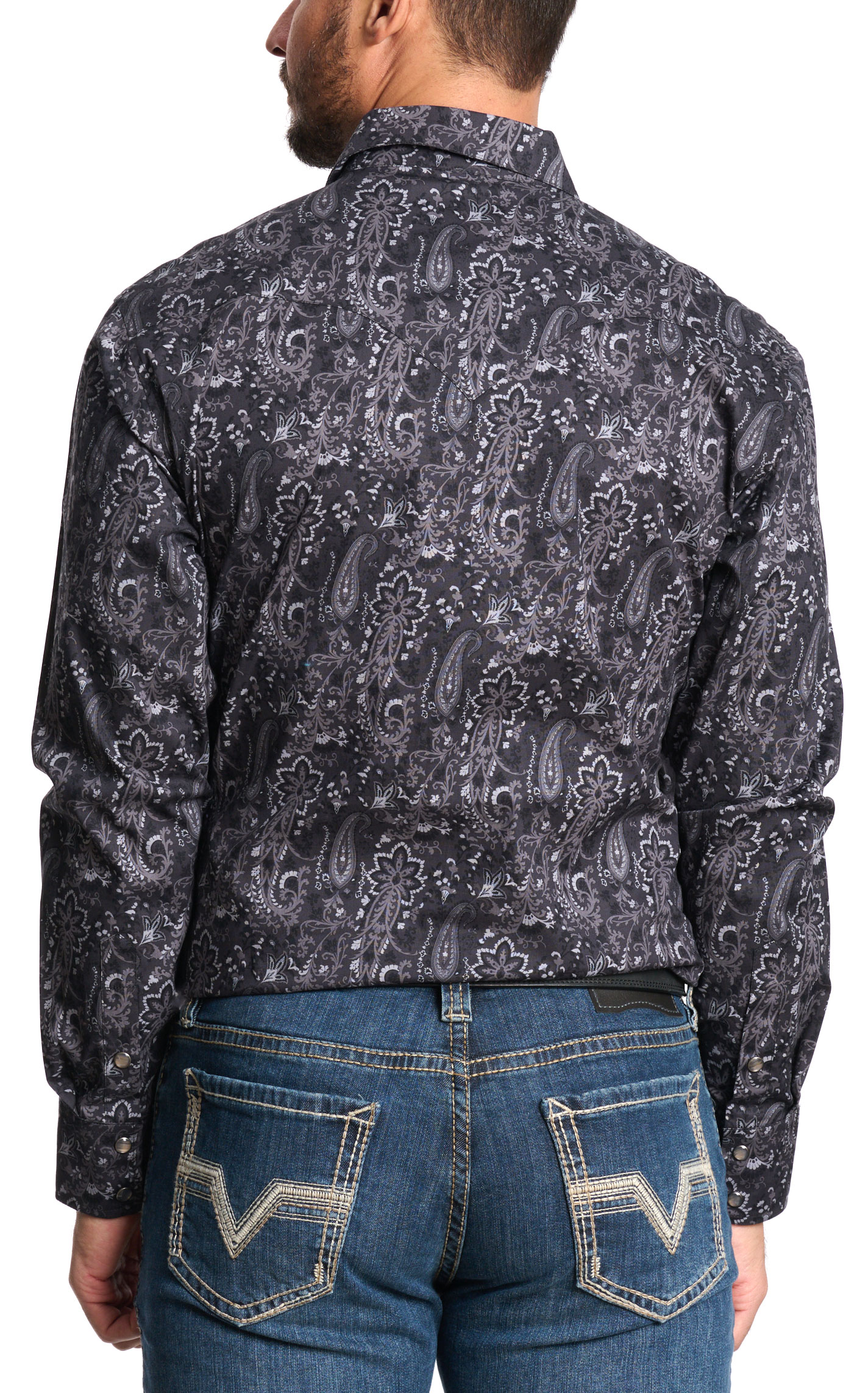 Rock & Roll Denim Men's Black & Gray Paisley Western Shirt - Image 1