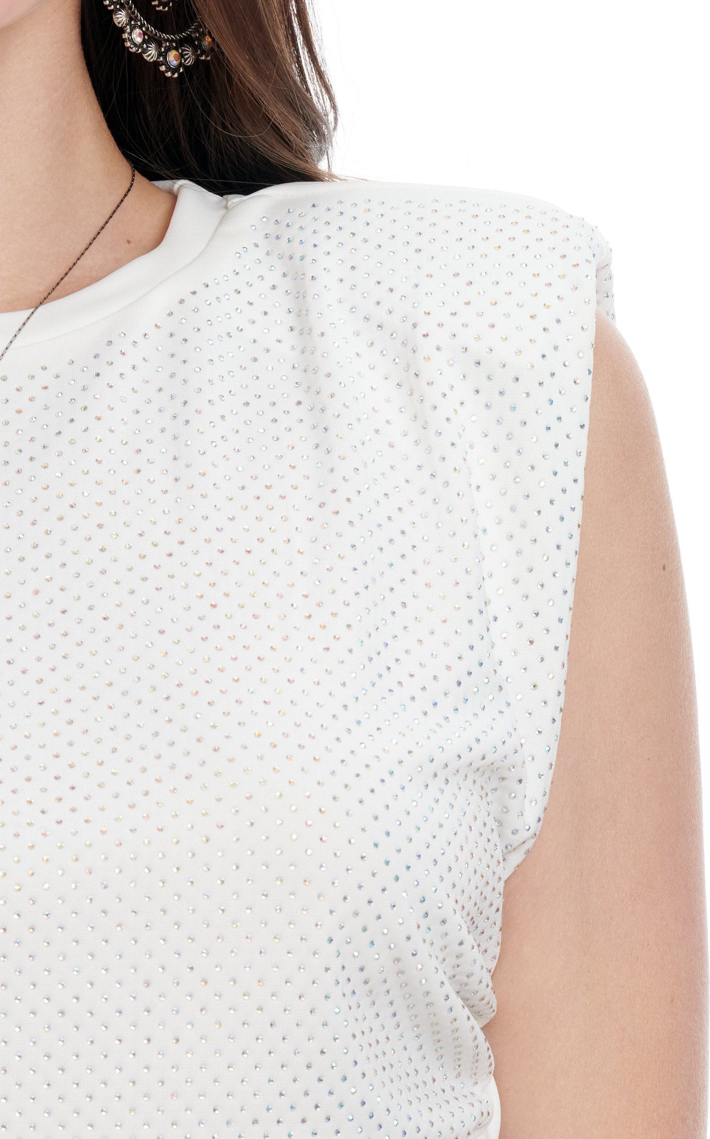 Blue B Women's White & Iridescent Stud Top - Image 1