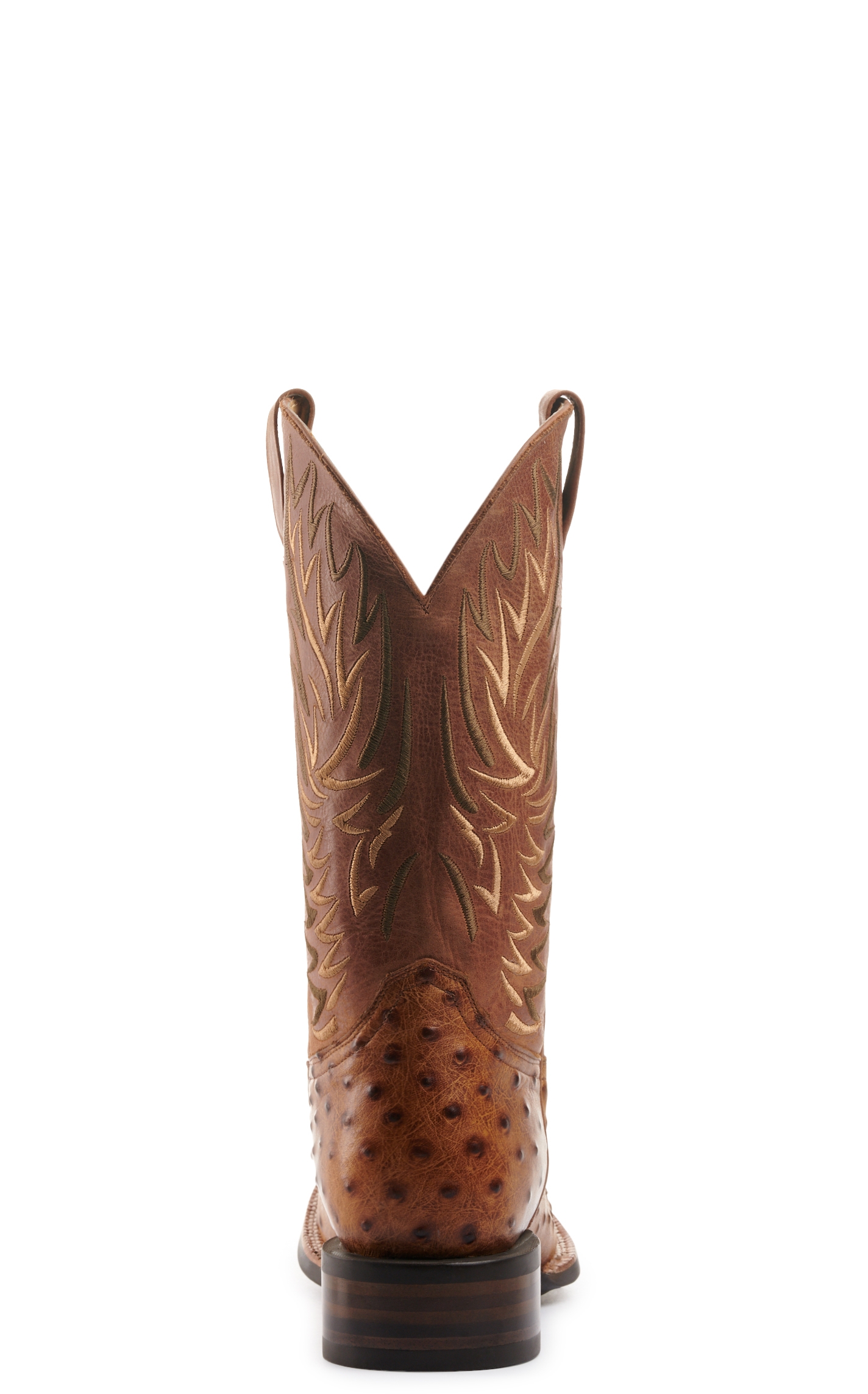 Cavender's Men's Intrepid Brass and Aleman Antique Tan Ostrich Print Wide Square Toe Cowboy Boots - Image 1