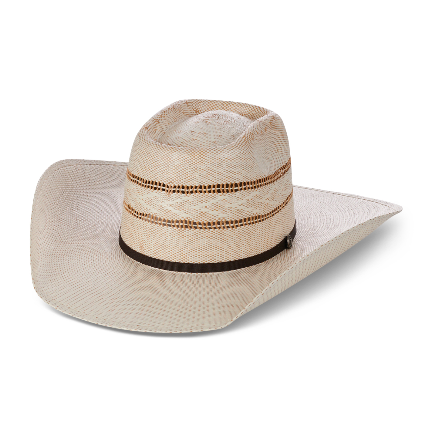 Rafter C Ivory and Brown Vented Brick Crown Bangora Straw Cowboy Hat - Image 1