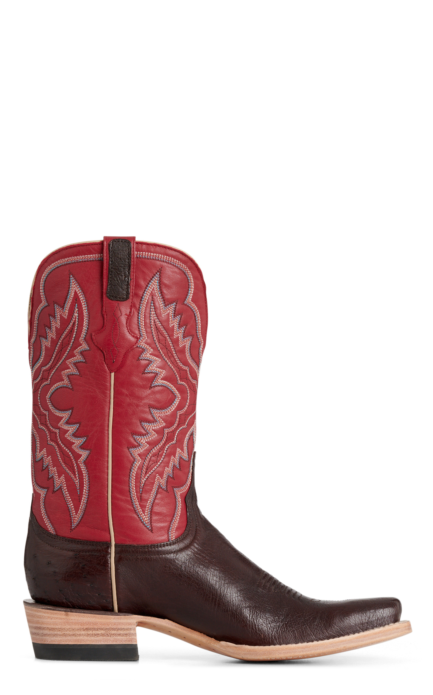 Resistol Men’s Nicotine & Red Smooth Quill Ostrich Cutter Toe Cowboy Boots - Image 1